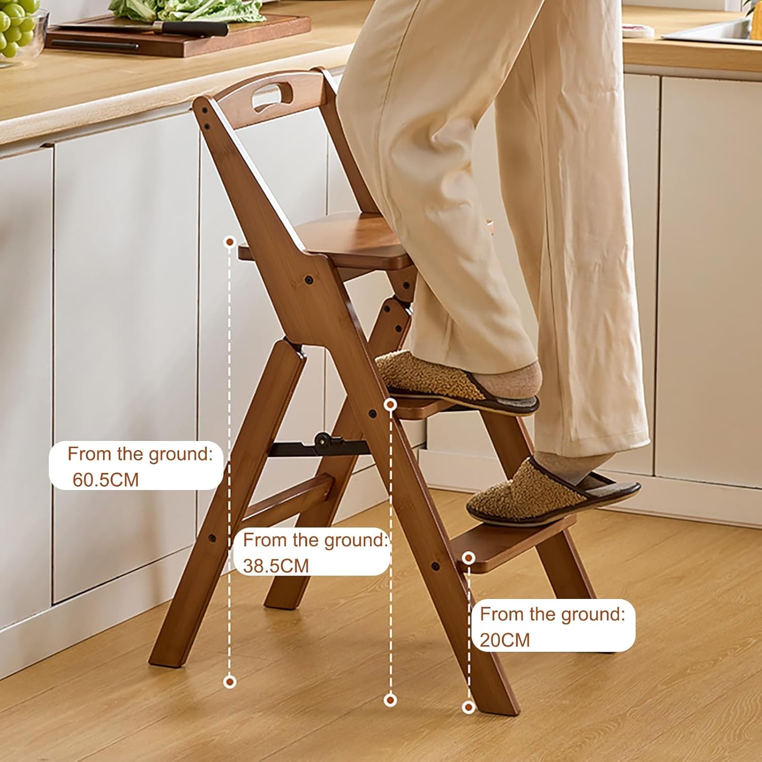 JHDXL Folding Library Ladder Chair, 3 Tier Folding Step Stool, Scientific Stable Structure, Lightweight 3-in-1 Stepladders Display Stand, for Household and Office