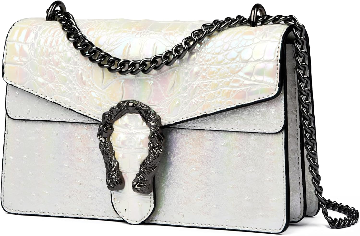 MYHOZEE Crossbody Bag Chain Purses for Women - Crocodile Printed Shoulder Bag Fashion Leather Clutch Evening Satchel Handbag