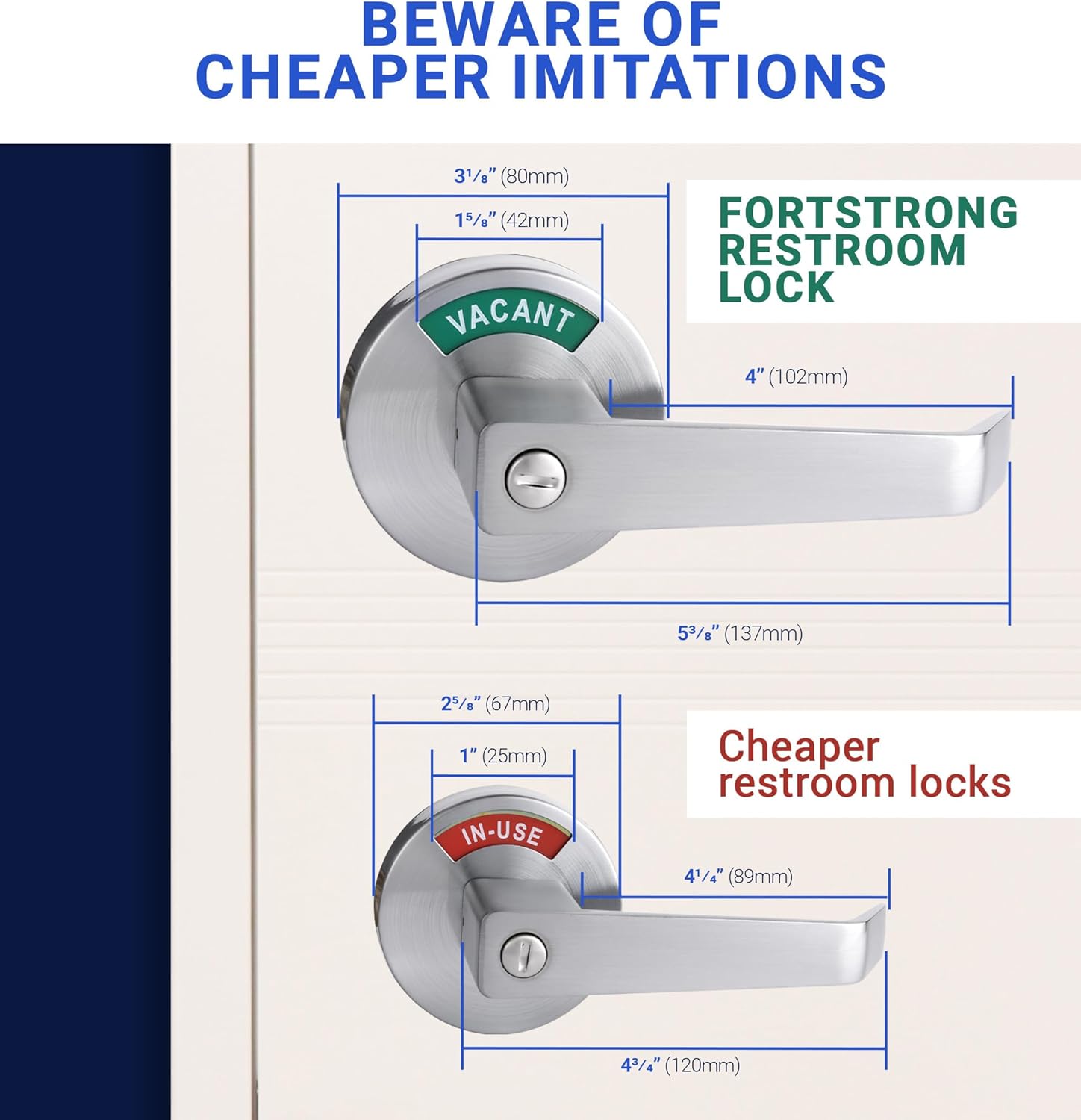Fortstrong Commercial Door Handle - Durable and Certified for High Traffic Use + Bathroom Lock - Ideal for Commercial Bathroom Doors, Occupied Indicator, Privacy Lock