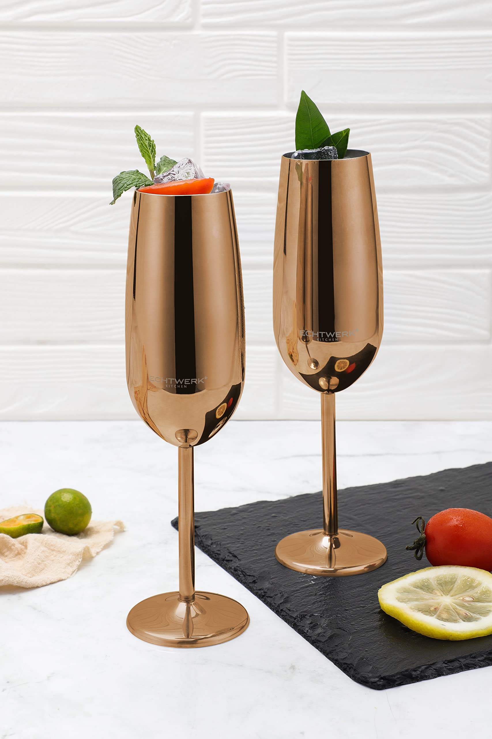 ECHTWERK Service de 6 coupes à champagne en acier inoxydable, édition cuivre, 250 ml, 22,5 x 6,3 cm, EW-CG-1770K