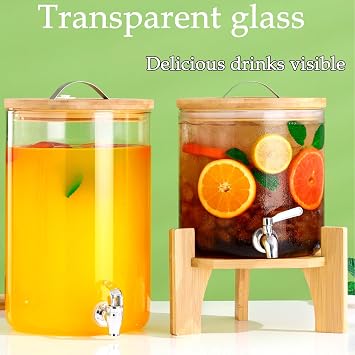 Glass Drink Dispenser,Glass Drink Dispenser with Lid,Drink Dispenser with Tap,Water Drink Dispenser,Glass Drink Dispenser for Party,Drink Dispenser for Refrigerator,stainless steel faucet,4L [Energy Class A]