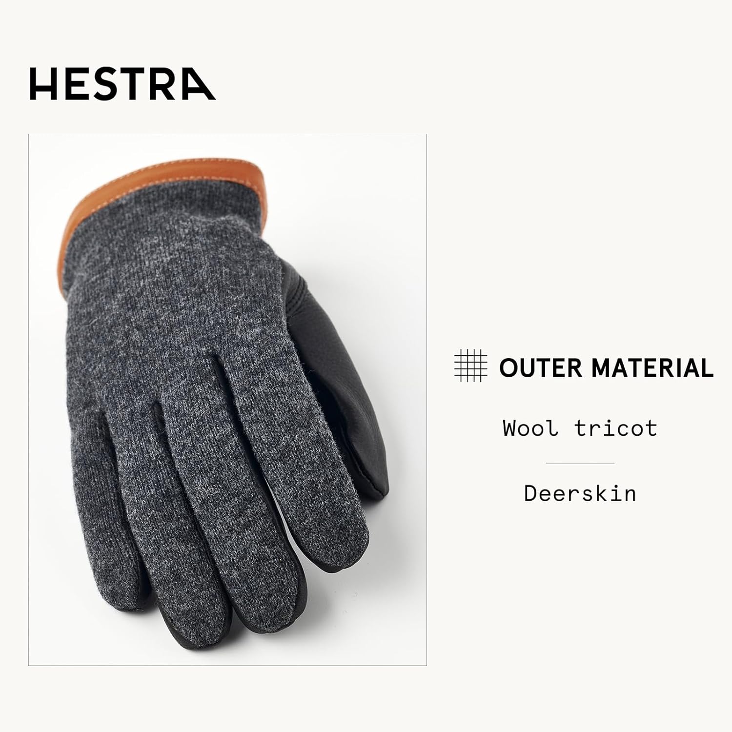 Hestra Men’s Deerskin Wool Tricot Gloves, Leather & Wool Gloves with Merino Wool Lining for Everyday Wear in Cold Weather
