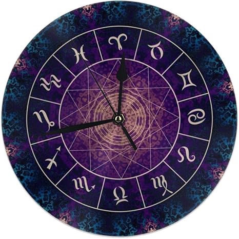 Amazon Co Jp ゾディアックス魔法陣丸い壁時計サイレント非カチカチ音をたてるバッテリー操作学生オフィス学校の家の装飾的な時計アートのために読みやすい ホーム キッチン