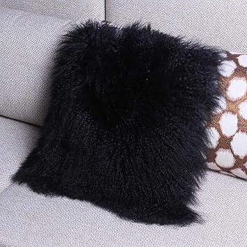 Seek4comfortable 18 &times; 18 في أسود التبت المنغولية وسادة القضية - جلد الغنم وسادة خروف الفراء الزخرفية رمي أغطية وسادة