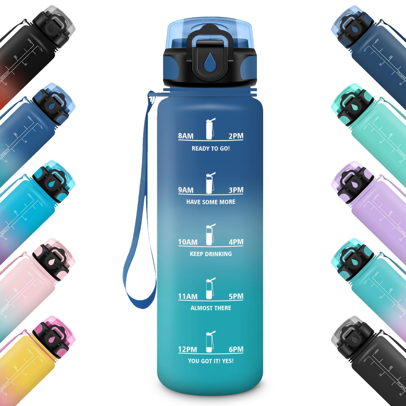 HoneyHolly Sports Water Bottle, Leak-Proof, 500 ml, Children's Drinking Bottle, Motivational with Time Marking, Water Bottle, Sports Bottle, Suitable for Carbonated Drinks, for School, Fitness โ image 1
