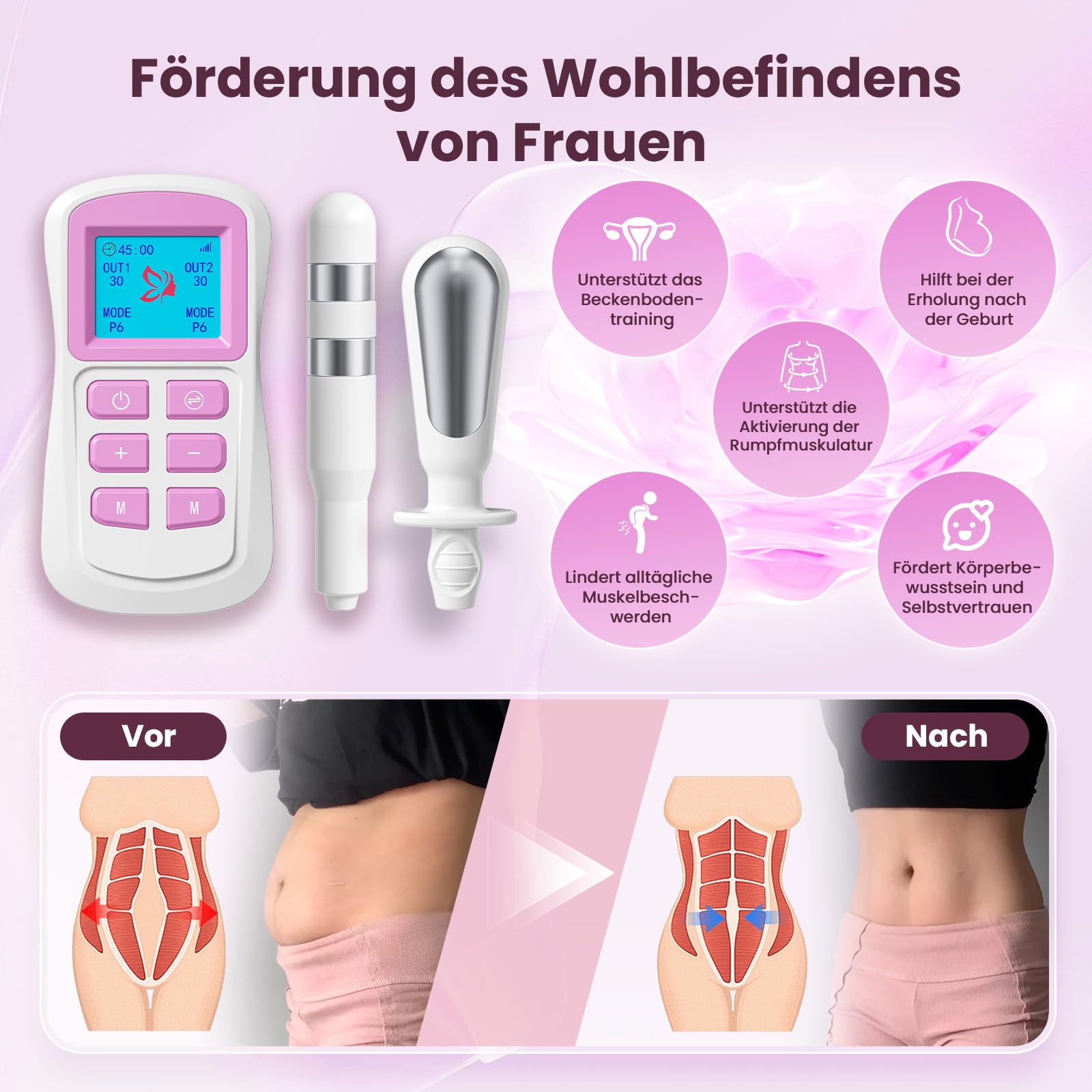 Beckenbodentrainer für Frauen, Beckenbodenmuskeltraining, EMS-Gerät zur Blasenkontrolle, Inkontinenzbehandlung & postnatalen Erholung