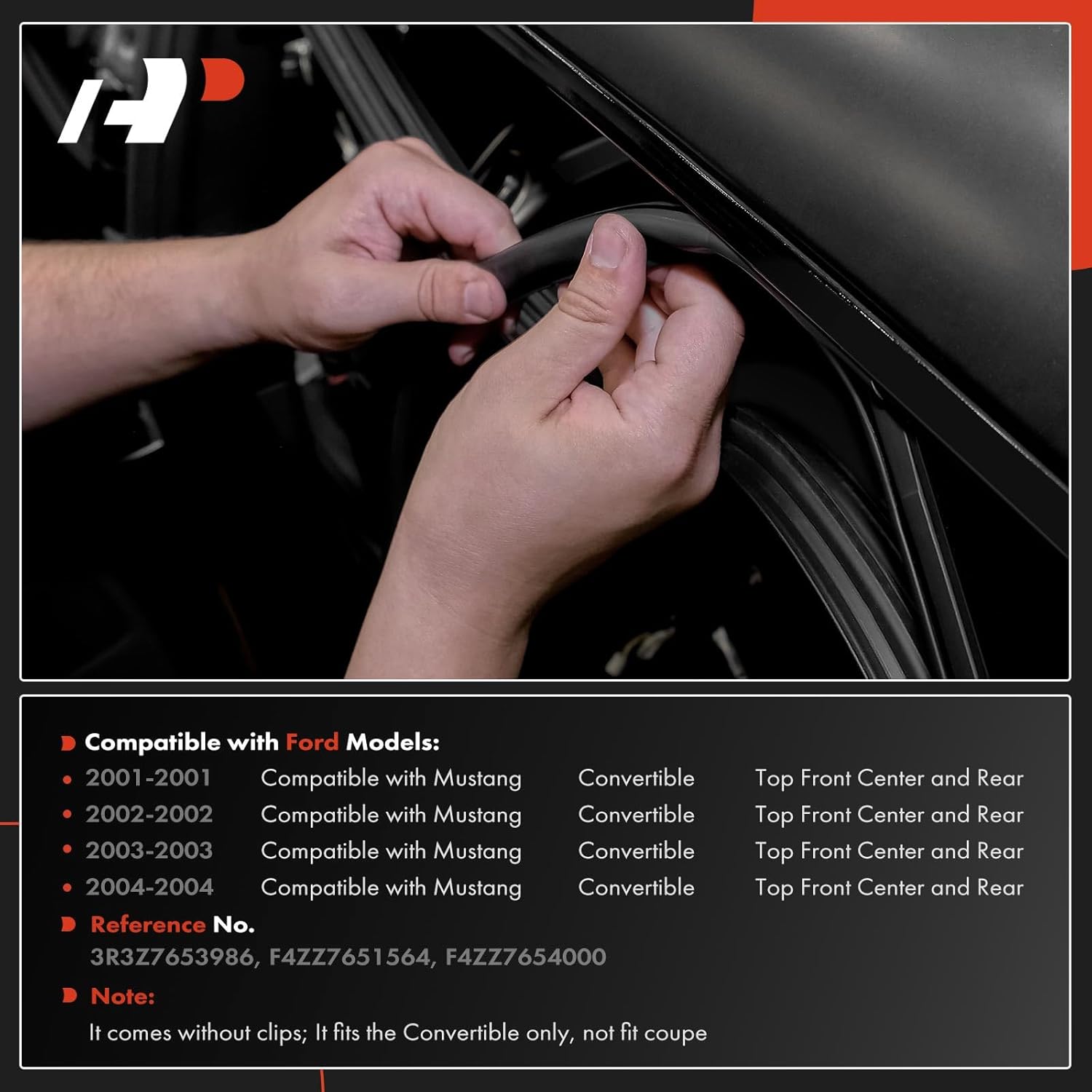 A-Premium 6PCS Front Center & Rear Roof Molding Trim Weather Stripping Kits Compatible with Ford Mustang 2001 2002 2003 2004, Convertible Only, Replace 3R3Z7653986, F4ZZ7651564