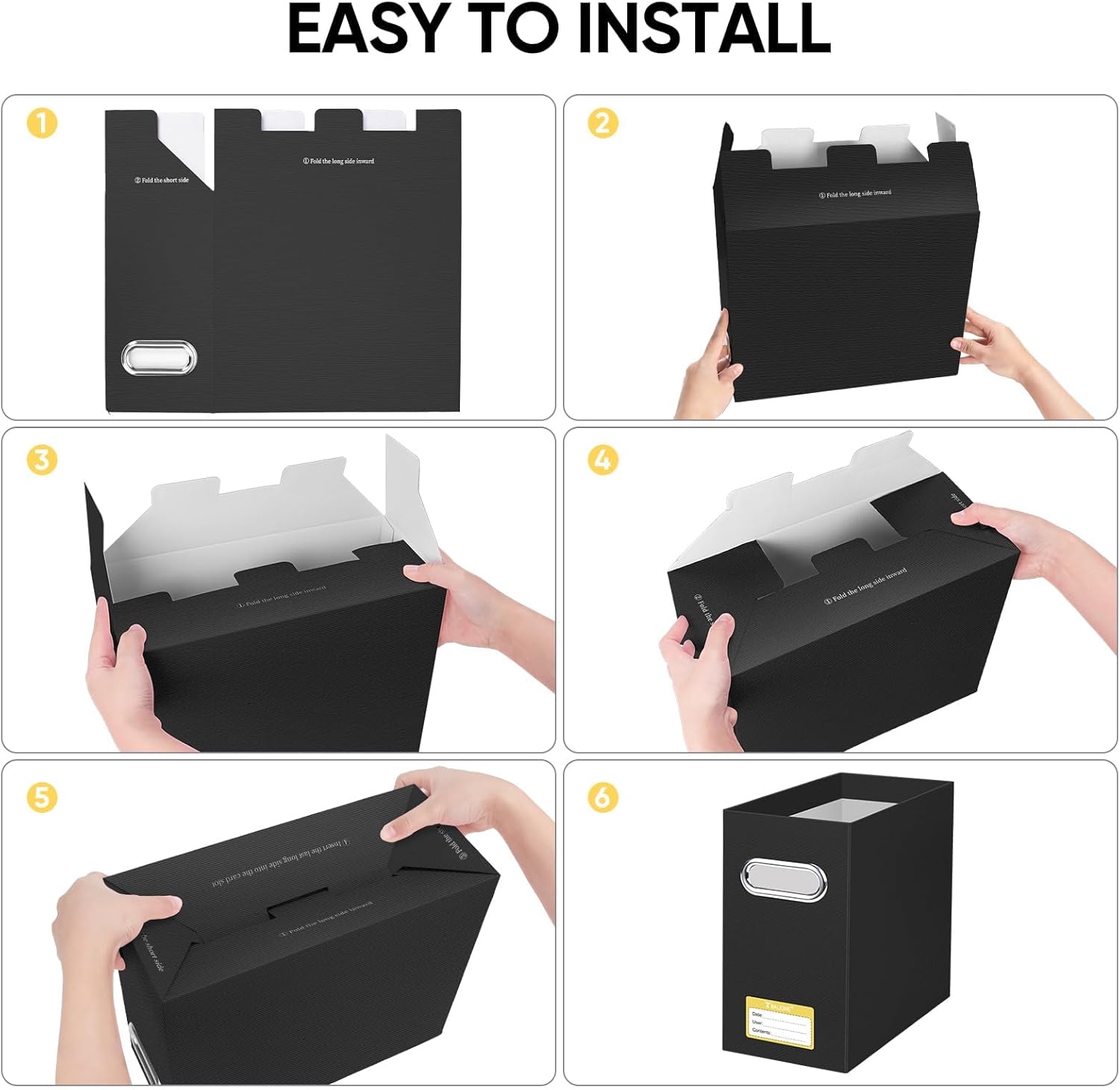 BALEINE File Organizer Box, Cardboard File Folder Organizer with Handle for Letter Size, Portable Collapsible Hanging Filing Box for Home Office Document Storage (4 Pack, Black) - Image 6