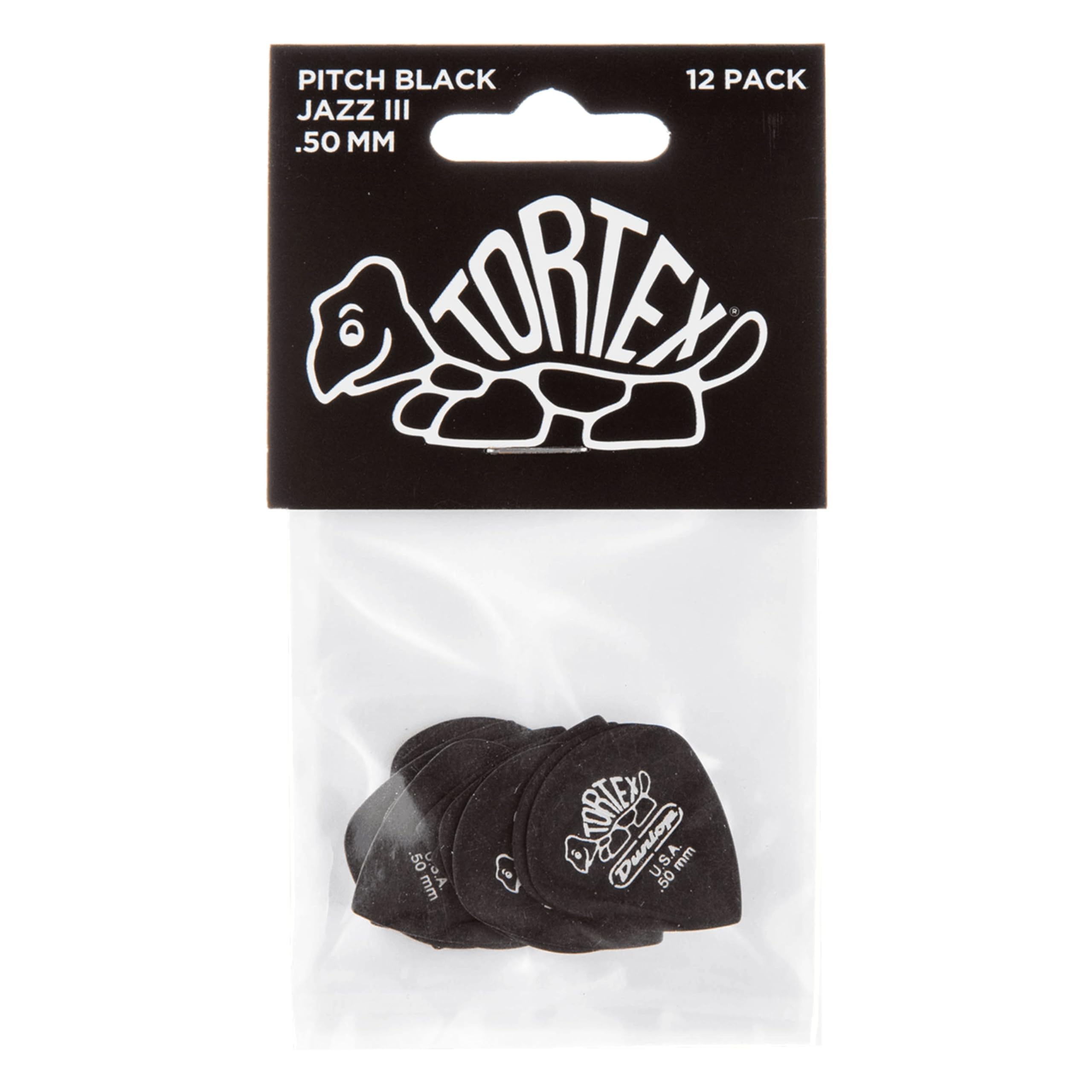 Dunlop Tortex Black Pitch Jazz Guitar Picks 1 Dozen .50Mm