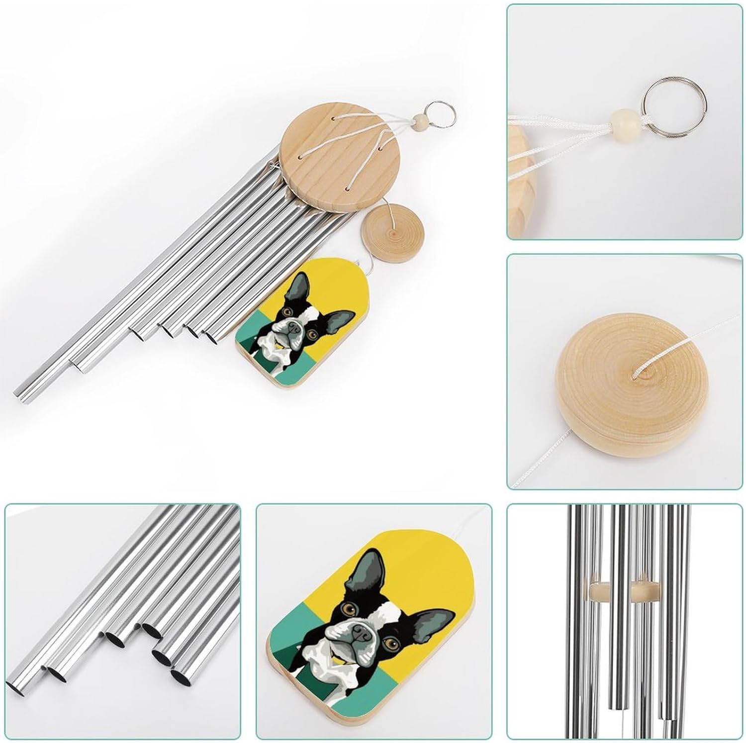 Cute Boston Terrier Dog Wind Chimes for Outside with Relaxing Rich Sound, Memorial Wind Chimes Gifts for Mom,Great Gift for Your Own Patio, Porch, Garden, and Backyard