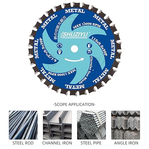 Miniatura 4 de 4-12" (115mm)-30T, hoja de sierra circular de trabajo de metal, eje 38 "(9.5mm), uso en todas las marcas de sierra inalámbrica de eje de 0.374 in,