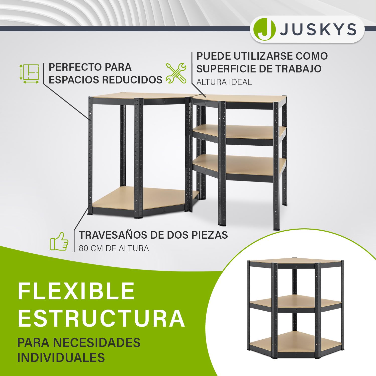 Juskys Estantería esquinera de almacenaje Corner Basic 180 x 70 x 40-70 cm (AlxAxP) | 875 kg | 5 estantes | Metal galvanizado | Estantería para Cargas Pesadas Estantería para sótanos (Gris)
