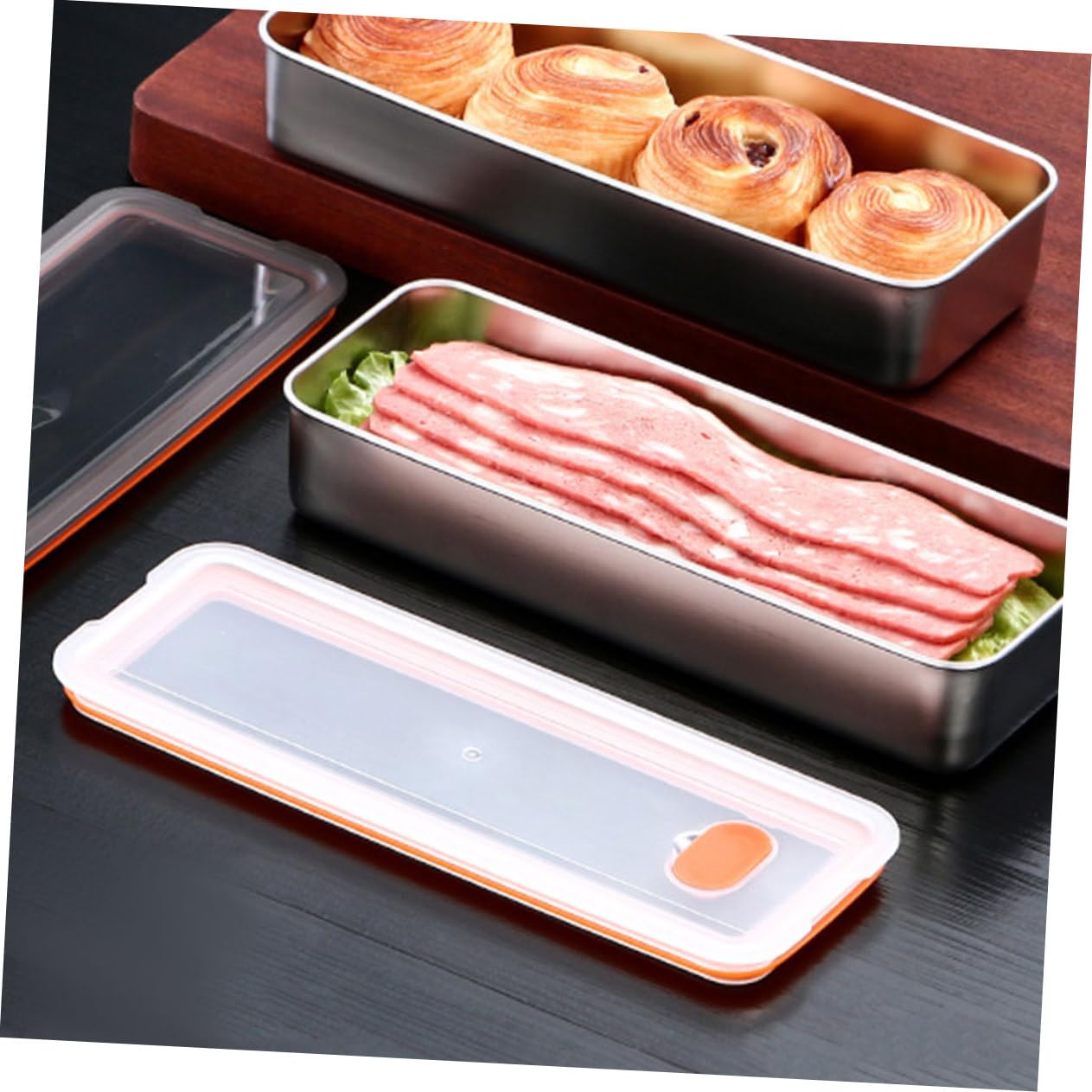PRETYZOOM 3piezas Contenedor De Almacenamiento De Tocino Hermético Inoxidable Tapa Recipiente Refrigerador Organizar y Conservar Alimentos