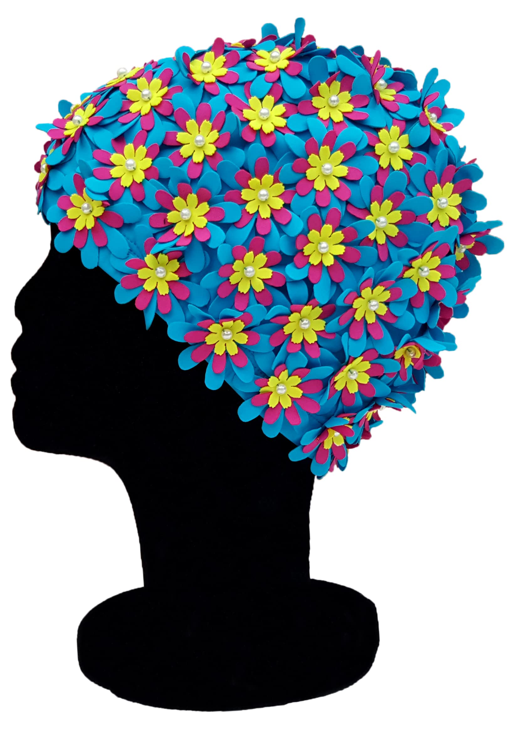 Blue Reef Aries Elasticated Floral Ladies Classic Retro 3D Cut Out Multicolour Flower Pretty Stylish Vintage Look Swimming Hat Swim Cap One Size Adults