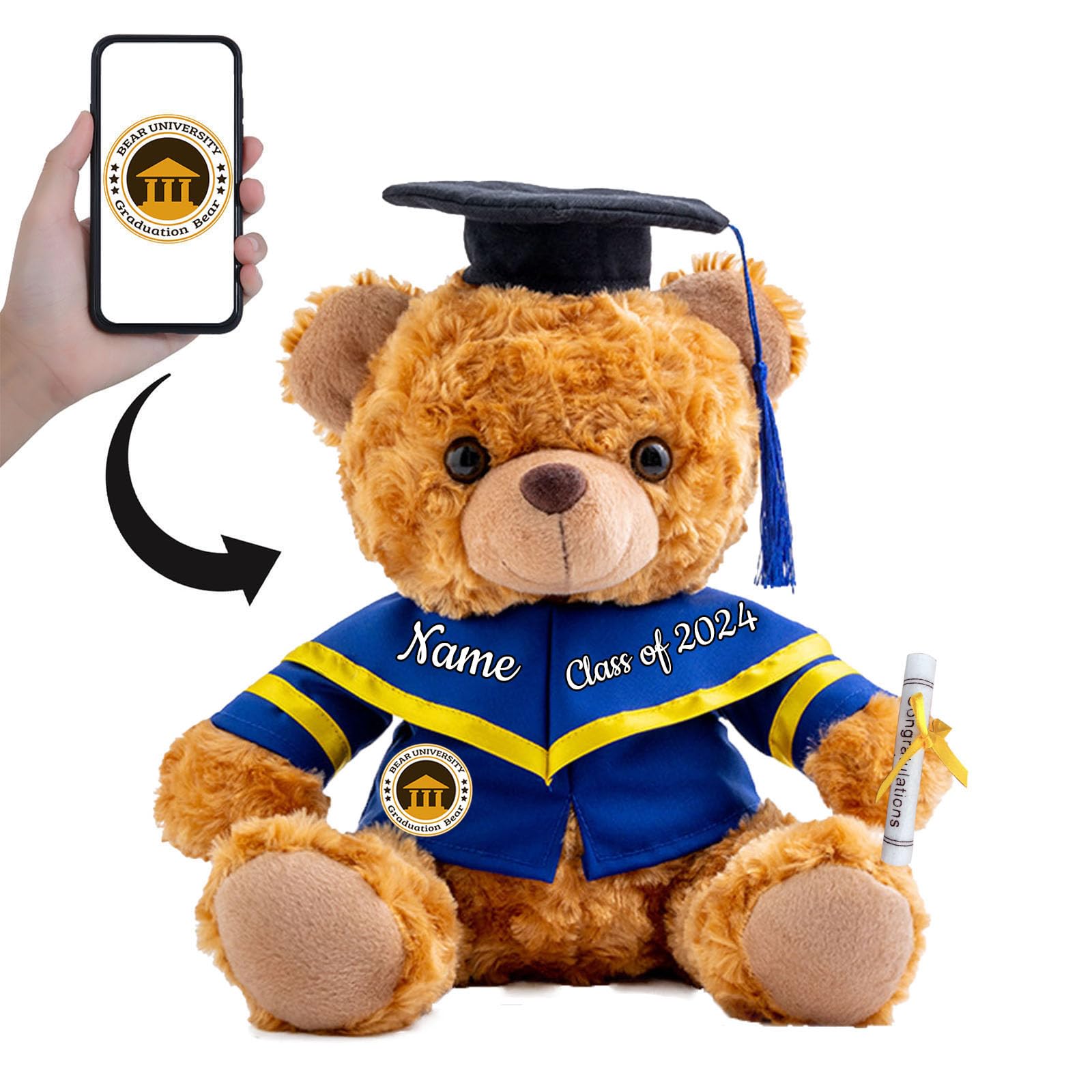Personalised Gifts Teddy Bear with Photo+ Text, Graduation Bear Class of 2024 Personalised Teddy Bear for Graduation Day 2024 Graduation Gifts for Her 2024 High School/ College (8-IN-Text+Image)