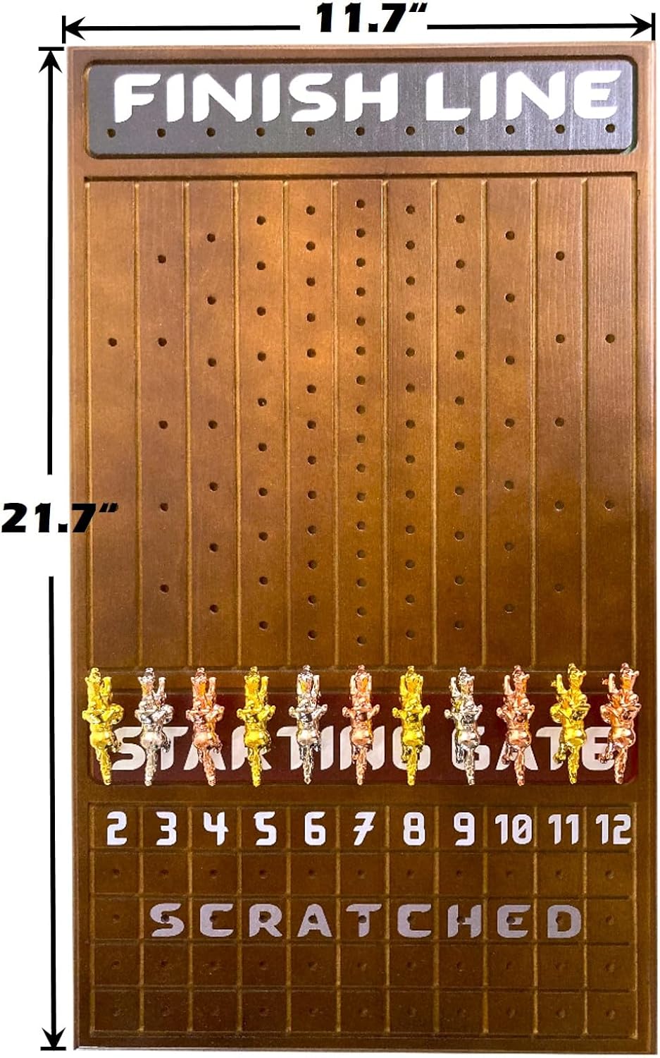 Horse Racing Game for Adults, Horse Race Board Game with 11 Luxurious Metal Horses (Silver, Black, Rose Gold), 22” Dark Pine Wood Horse Race Game Board, Dice & Card Included (Dark Color)