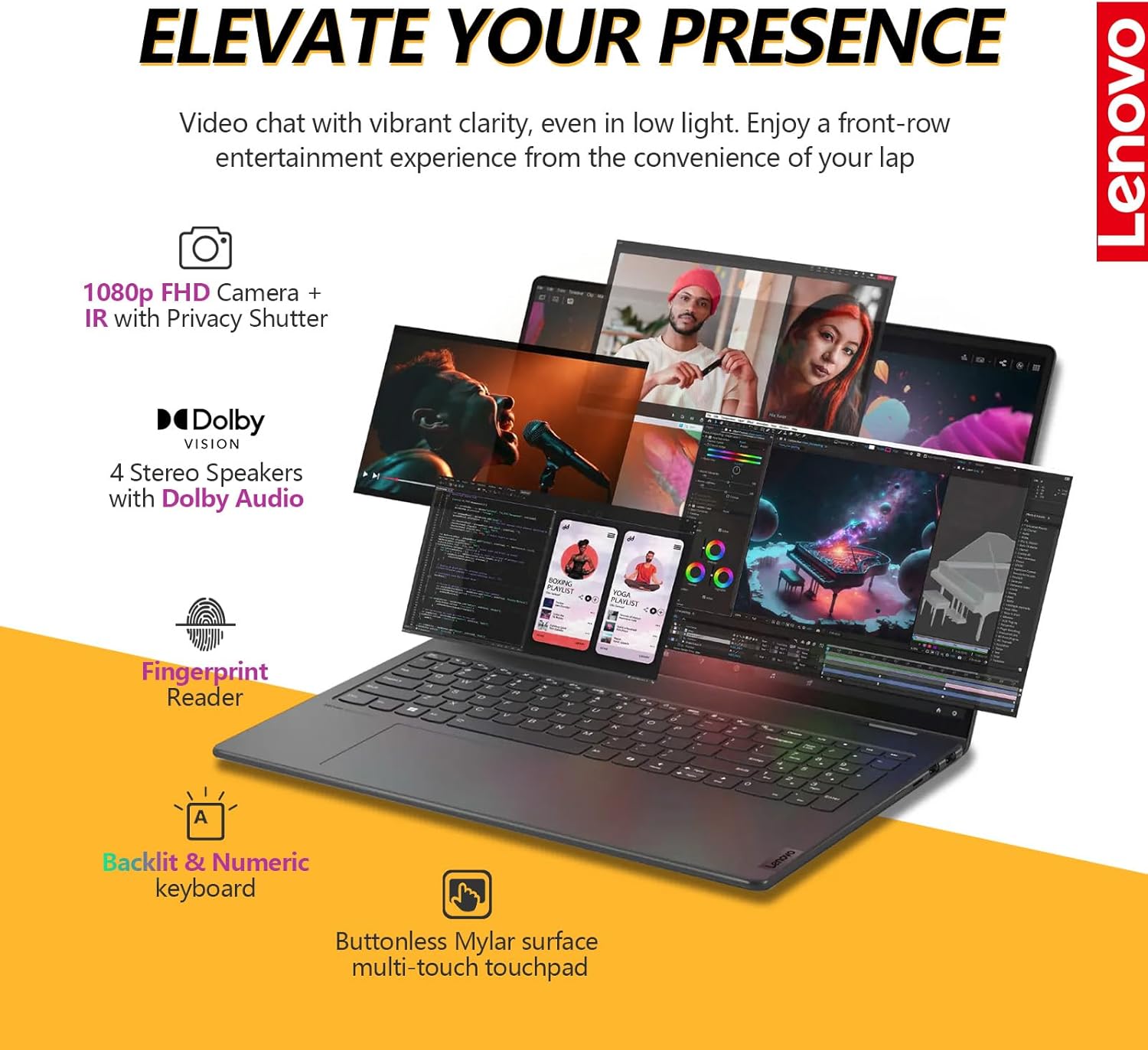 Lenovo Yoga 7i 2 in 1 Laptop Touchscreen Computer, 16" 2K IPS Touch Screen Convertible Copilot+ AI PC, Intel Core Ultra 5, 16GB DDR5 512GB SSD Windows 11 Pro, Backlit Keyboard, Fingerprint,Thunderbolt