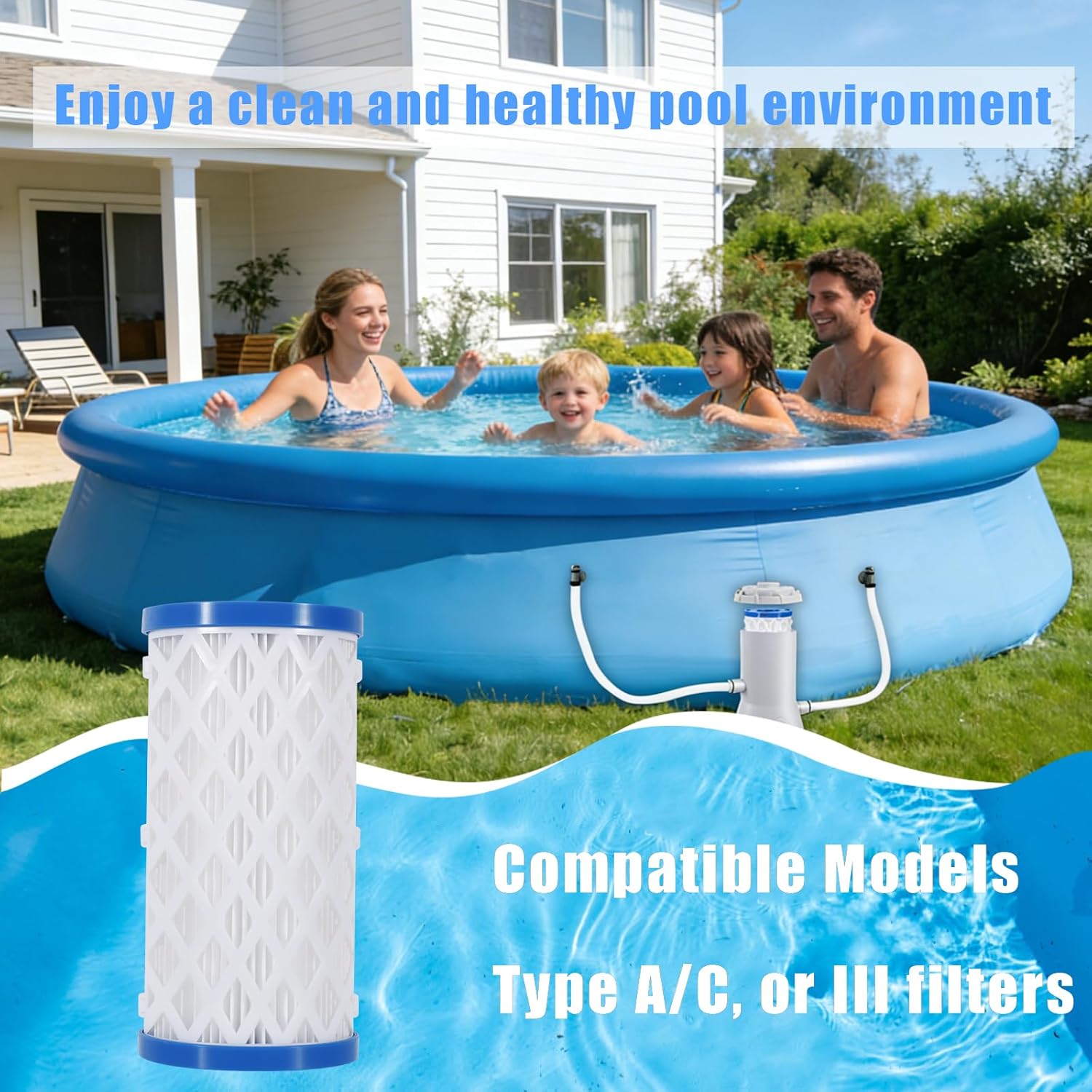 12 Packs Universal Replaceable Pool Filters, Suitable for Type A, C or III Above Ground Pools Reusable Pool Filter for Filter Pump for Efficient Filtration and Keep The Water Clean
