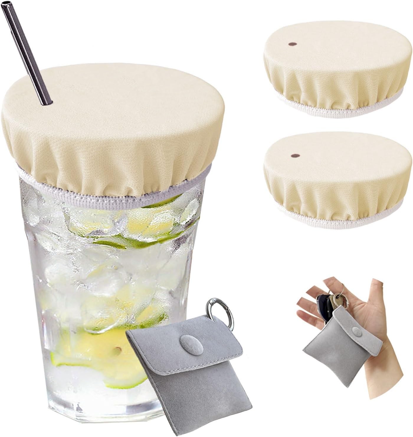 Drink Covers, Reusable Drink Cover, Cup Cover with Straw Hole(Champagne)