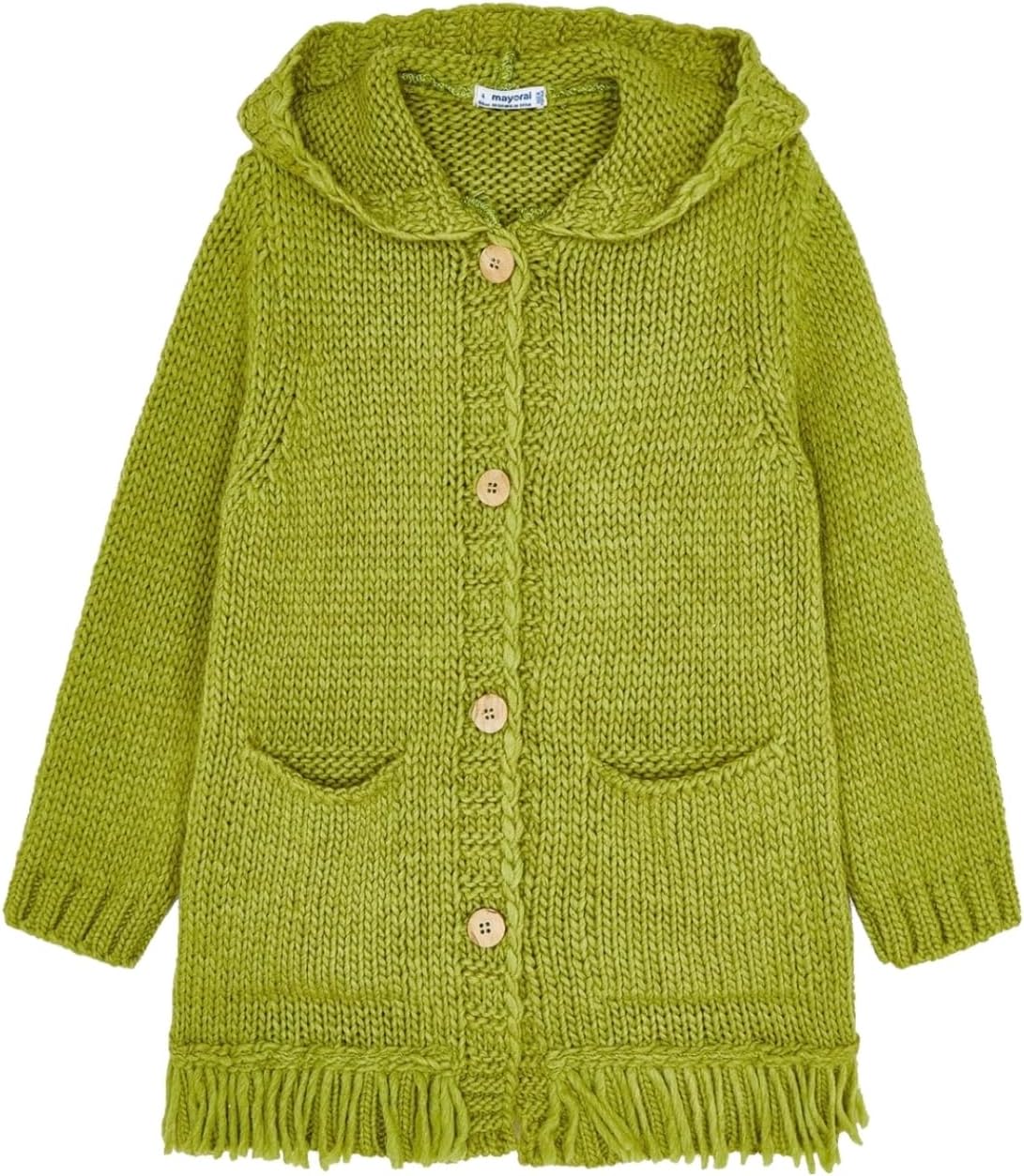 Mayoral Fringed Knit Cardigan for Girls Olive