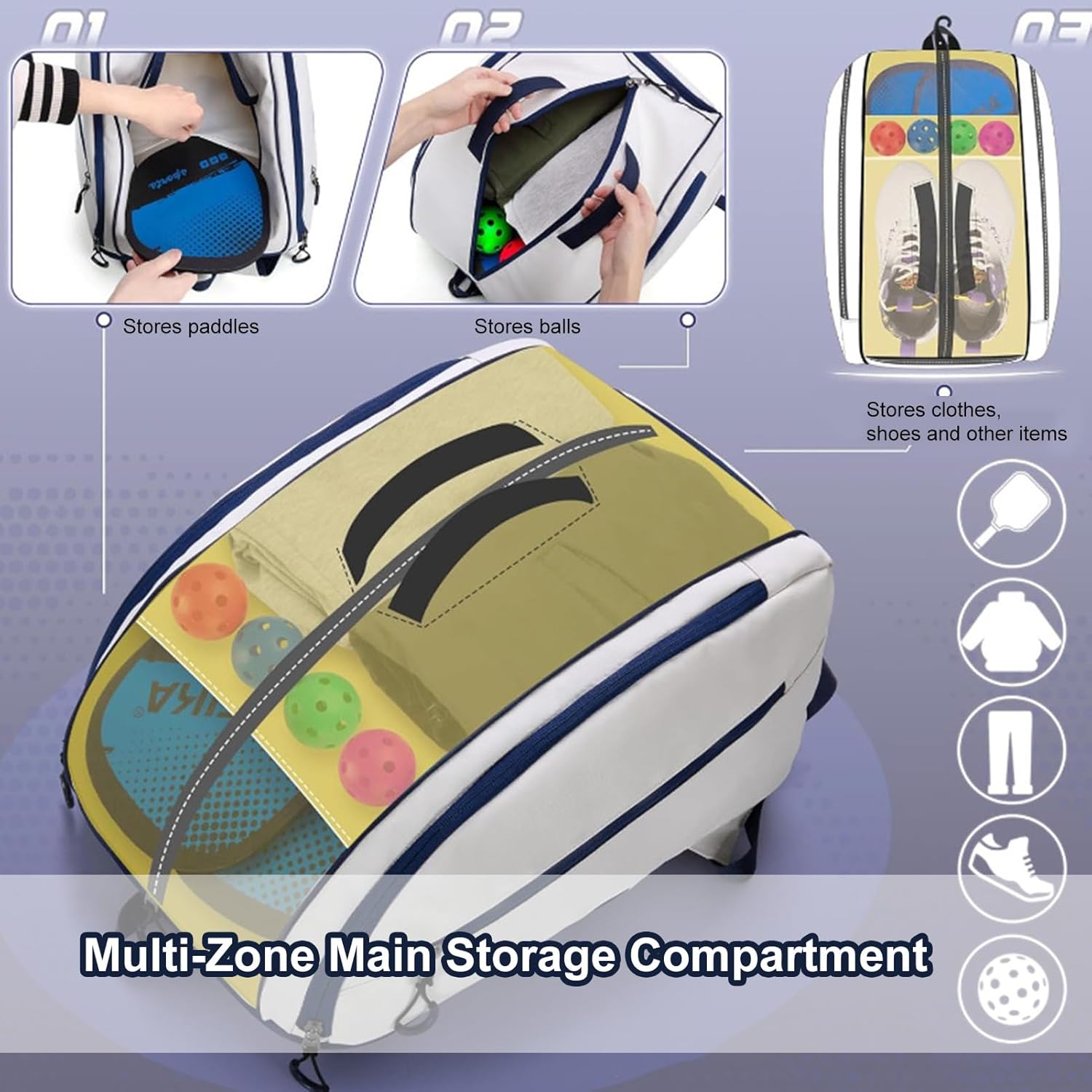 Pic Storage Backpack with Shoe Compartment, Multi layer Shoulder Bag for Paddle Gear, PVC Material, Backpack with Shoe Compartment (White)