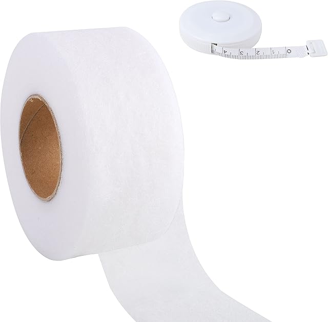 Lanjue 70 Yards Wonder Web Hemming Tape, 5cm Extra Wide No Sewing Adhesive Fabric Fusing Tape Roll with Soft Tape Measure for Jeans Hems Curtain Trousers Garment