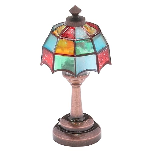 Mini Dollhouse Table Accent Tiffany lamp, LED Miniature Lighting for Dolls House Decor, Functional Light Accessories