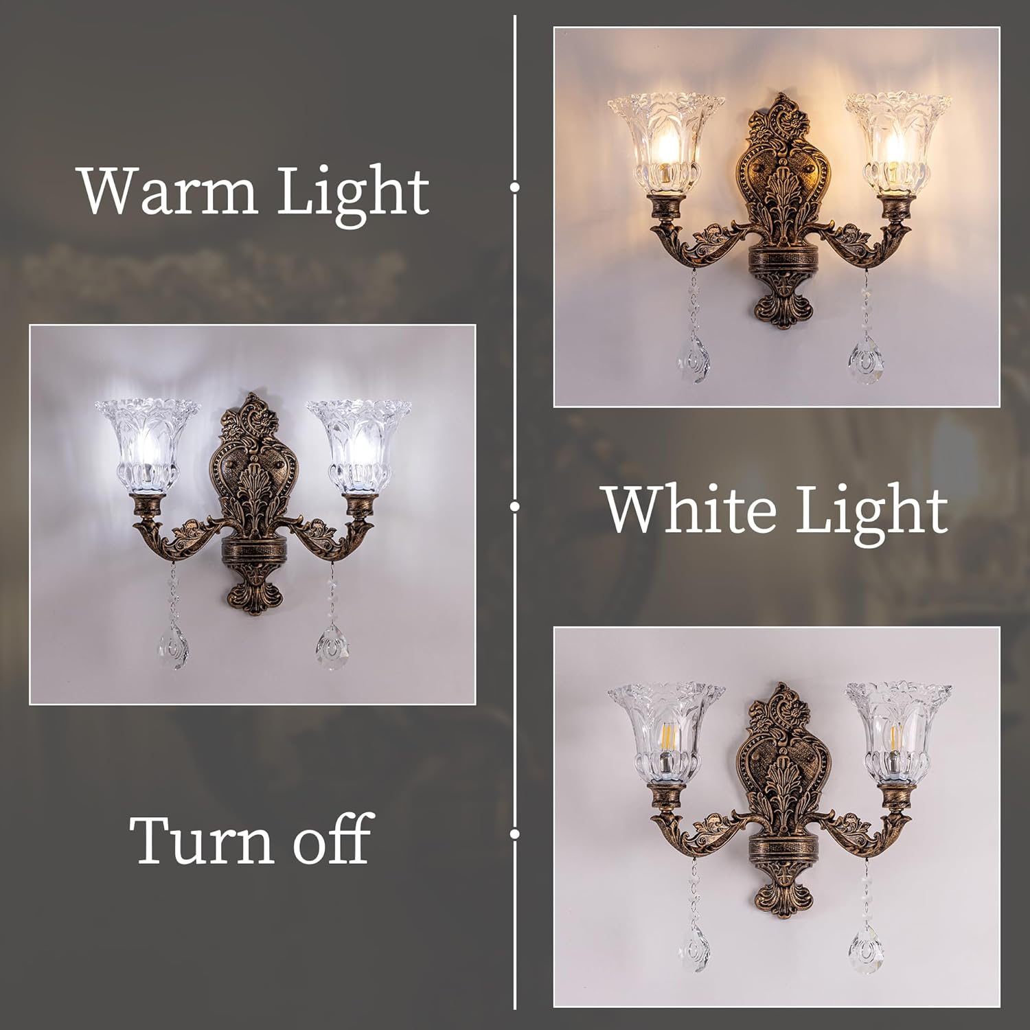 Wellmet 2-Lights Bronze Wall Sconce, Retro Wall Light, Bathroom Vanity Wall Lamp, Wall Light Fixtures for Living Room, Bedroom, Hallway, Bathroom, Stairway, W-18in (Bulb not Include)
