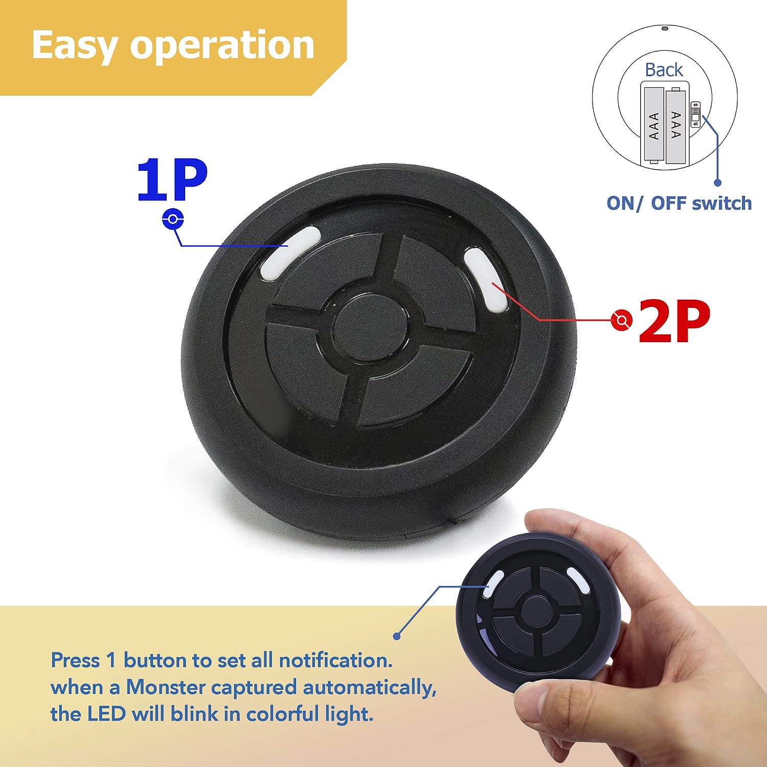 MEGACOM Dual Catchmon for GO Plus Auto Catch Accessory Always On One Touch Connection - Wireless Bluetooth for Android Phone & iPhone - Automatic GO Catcher Supports Dual ID Accounts (Black)
