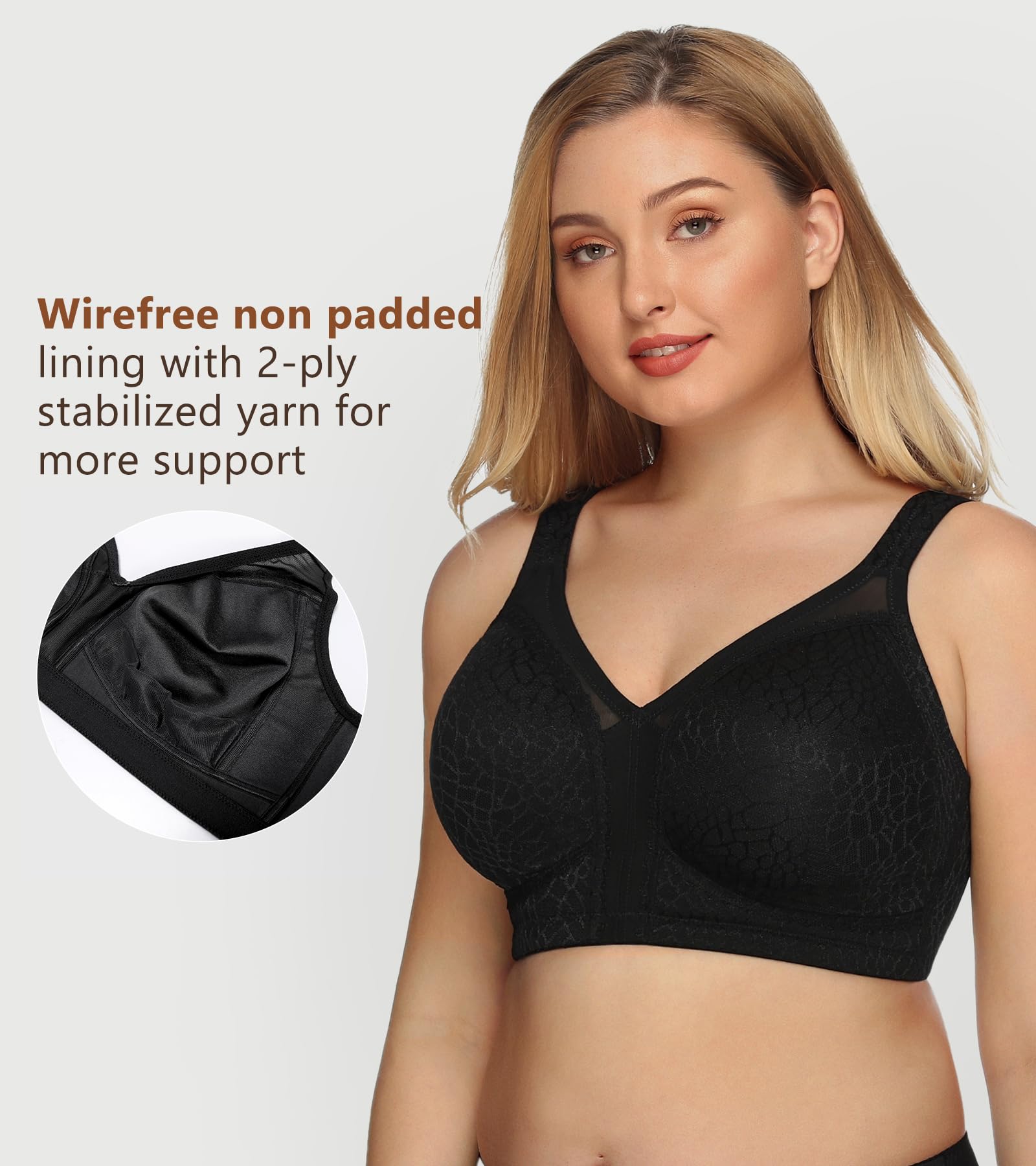 DotVol Reggiseno Base in Pizzo e Taglia Grossa Coppa Completa Non Schiuma Reggiseno Senza Fili