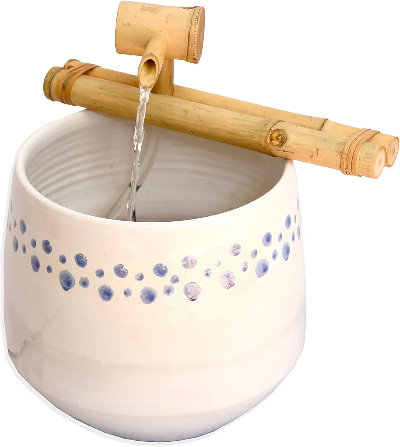 Bamboo Accents Low-Profile Deck Water Fountain, Indoor/Outdoor Bamboo Fountain with Pump, Wide Classic Nozzle, Split Resistant, DIY Zen Fountain (12" Classic)