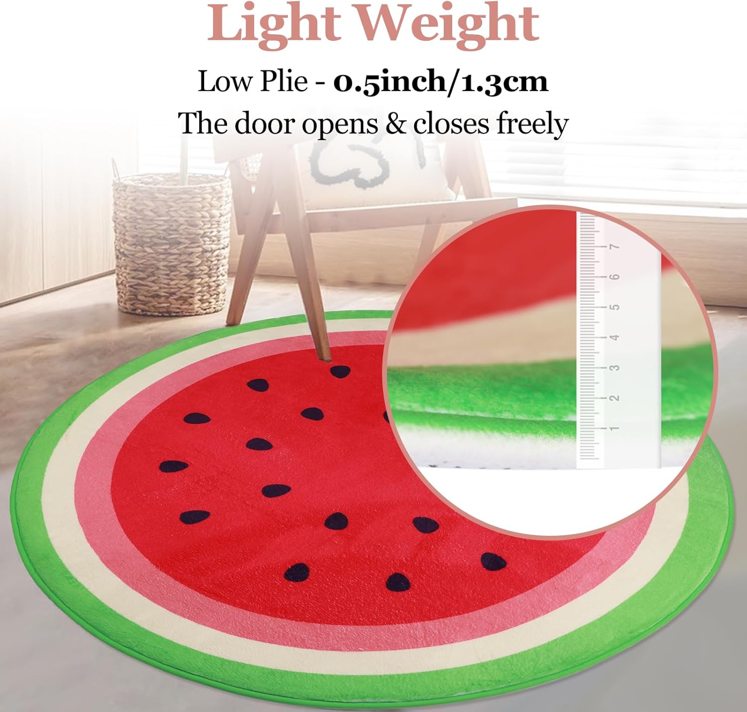3ft Round Watermelon Rug, Memory Foam Circle Rug for Kids Room, Non-Slip Round Carpet, Soft Area Rug for Bedroom, Nursery, Playroom, Classroom, Room Decor