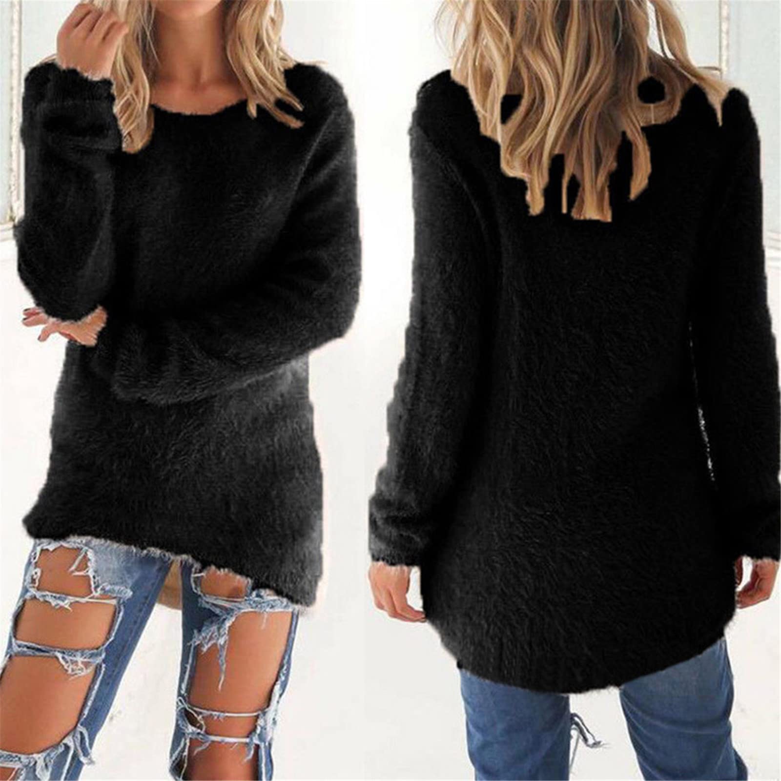 Maglione termico da donna Primavera O Collo Sciolto Cotone Maglia Maglione Lungo Pullover Casual Plus Size Camicia, grigio, XXX-Large