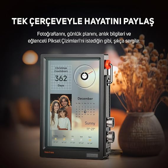 Divoom Times Frame-10.1 inç Dijital Resim Çerçevesi Şeffaf IPS Akıllı Linux OS RGBLED Döner Düğme WiFi 64GB 400+Saat Yüzleri Widget 50+API Beslemeleri Hediye Modu Piksel Sanat Topluluğu (Siyah)