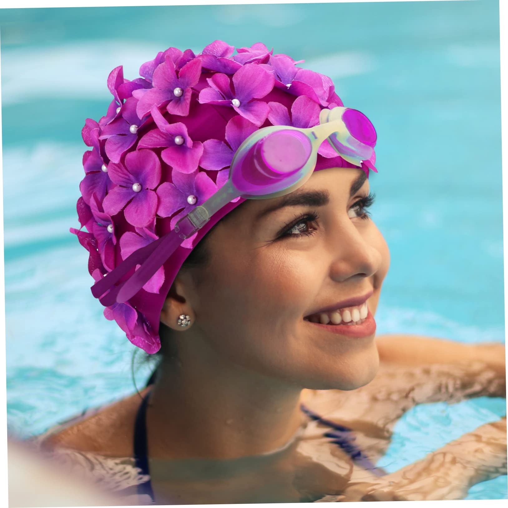 Anneome 8stücke Atmungsaktive Badekappen Für Frauen Mit Blumenmotiv Elastische Schwimmhaube Für Langes Haar Für Wassersport Und Schwimmen Stylische Badehaube Mit Floralem Design