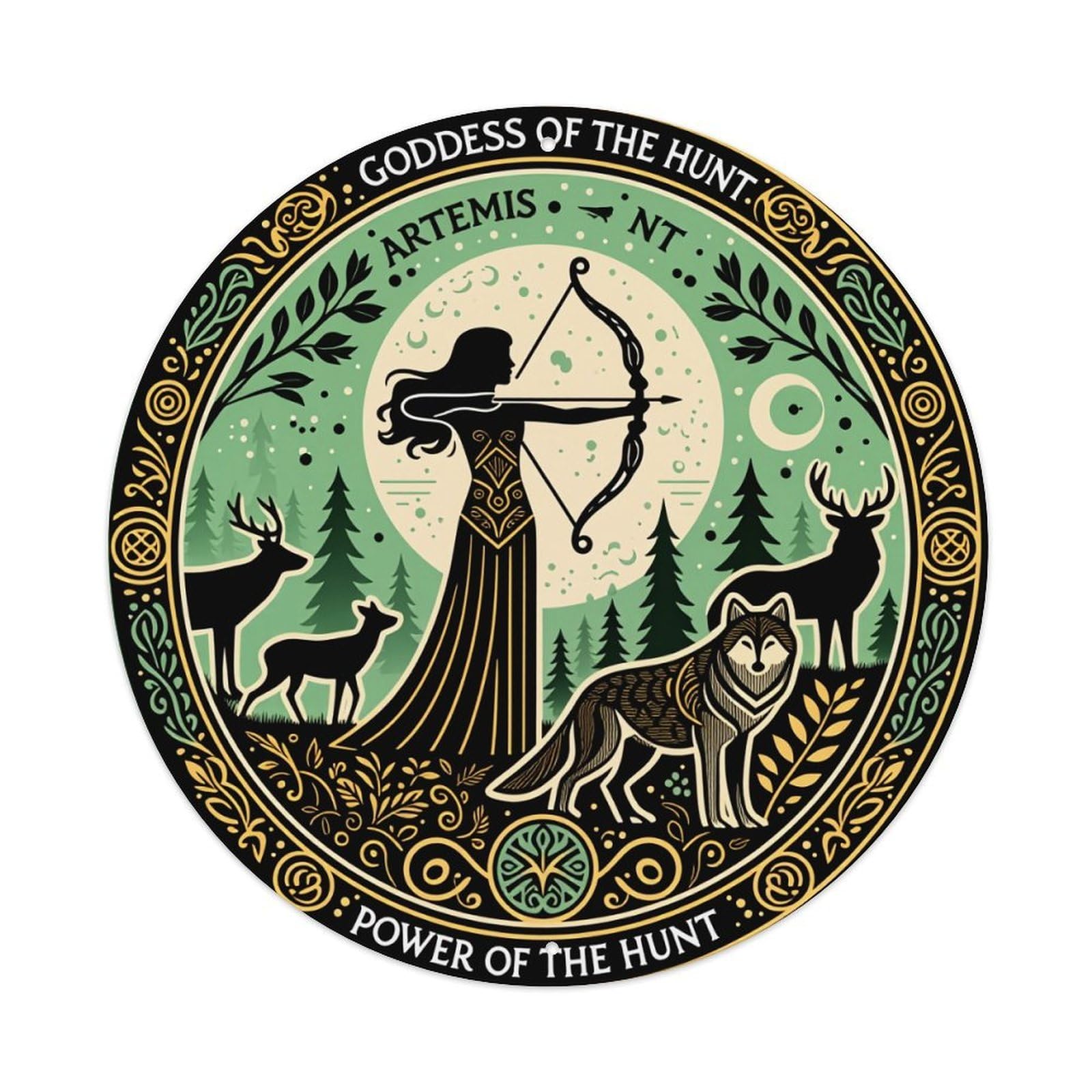 Jdfenggu Vintage Goddess Artemis Hunt Moon Forest Retro Metal Sign Round Tin Sign, Decor Art Poster For Bar, Home, Man Cave, Kitchen, Laundry Room Gift 8X8inch