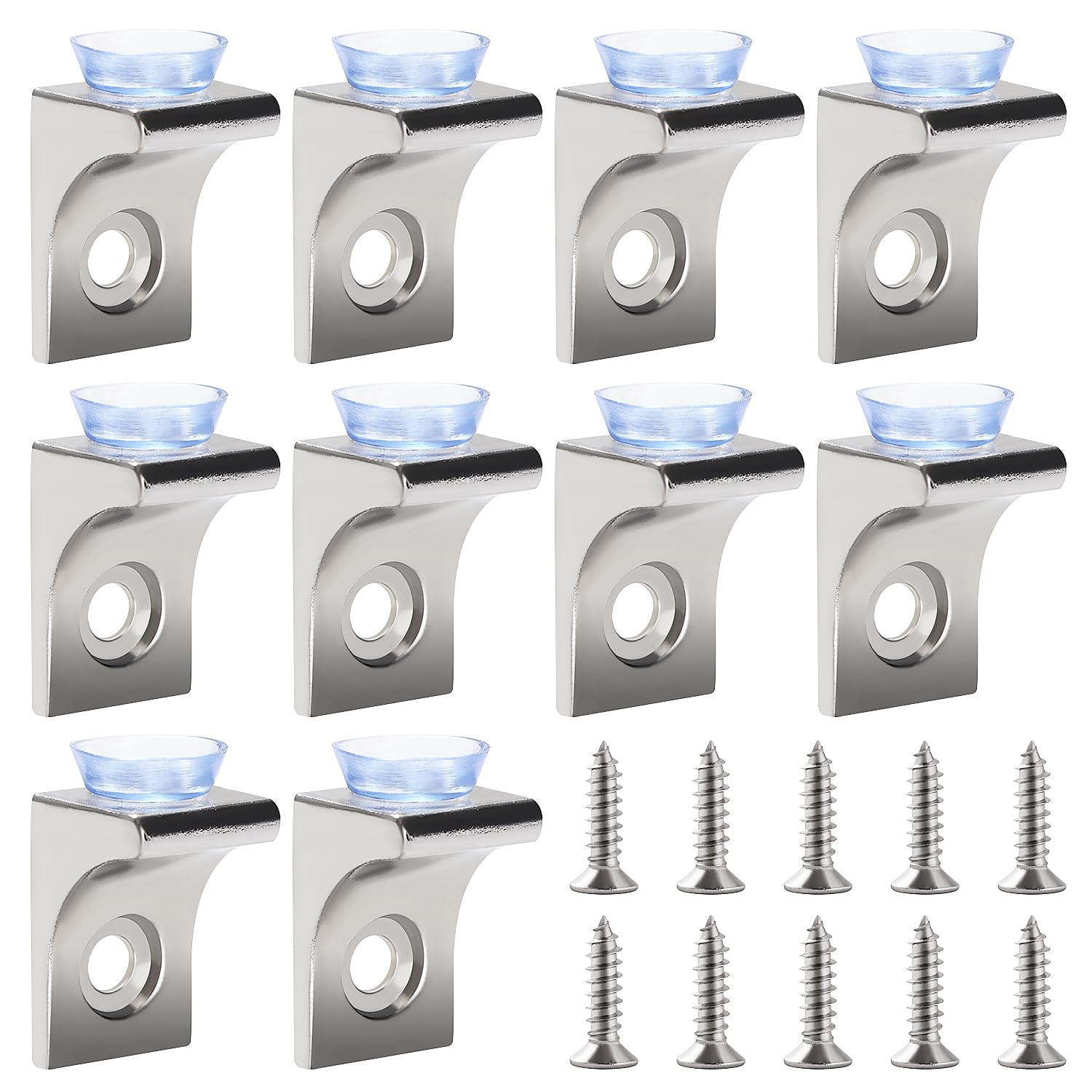 Lyeteung 10 PCS 22×15×13.5 mm Zinc Alloy Fixing Glass Shelf Bracket, Pegs Corner Brace Board Holder, Glass Bracket Fixing Brace, with Suction Cup Base and Screw, for Table Shelves Cabinet
