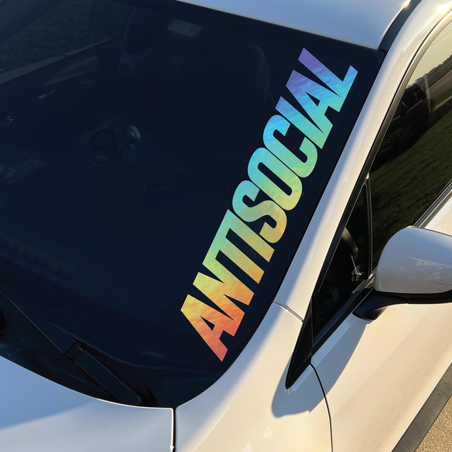22 Inch Holographic Chrome Side A Pillar Windshield Banner Vinyl