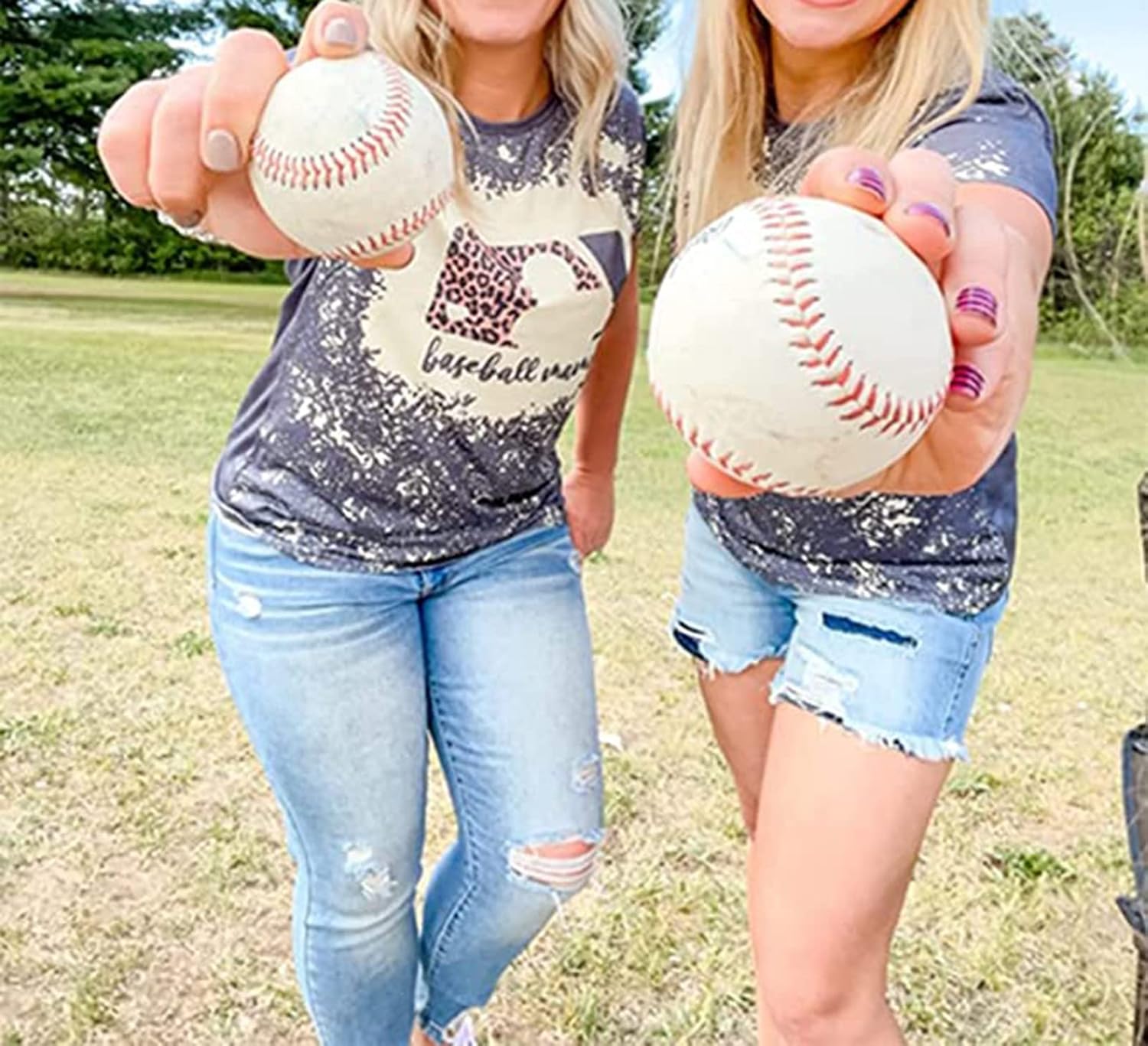 Baseball Mama Bleached T-Shirt for Women Funny Leopard Graphic Mama Distressed Shirt Letter Print Baseball Mom Tee Tops - Image 2