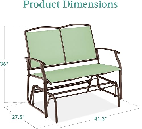 Miniatura 3 de Best Choice Products Banco de acero para 2 personas para patio, columpio, balancín para terraza, porche con tela de textileno, marco de acero, verde