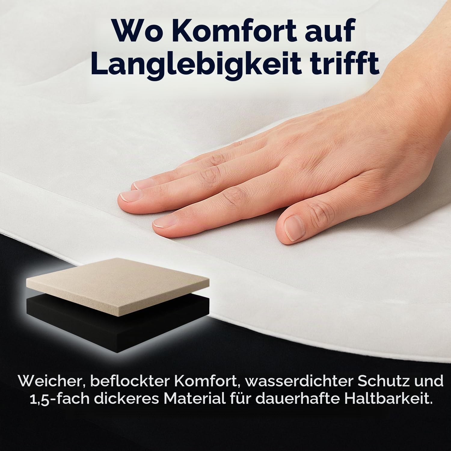 King Koil Luxus-Quuen-Size-Luftmatratze mit eingebauter Hochgeschwindigkeitspumpe, verstellbar, doppelt, hohe Premium-Kissenoberseite, aufblasbare Luftmatratze für Gäste, Camping und Zuhause, 50,8 cm