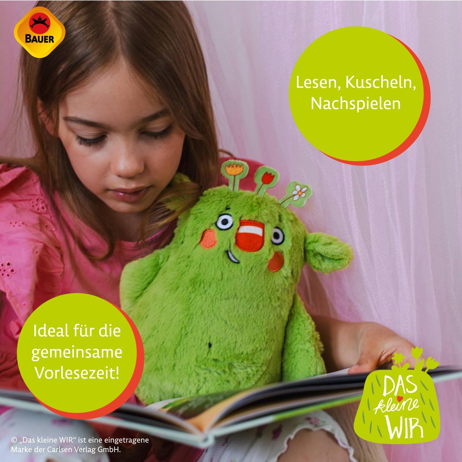 Bauer Spielwaren Das kleine WIR Offizielles Kuscheltier aus der Kinderbuchreihe mit kuscheligem grünen Fell, Stofftier 20 cm, grün (12266)