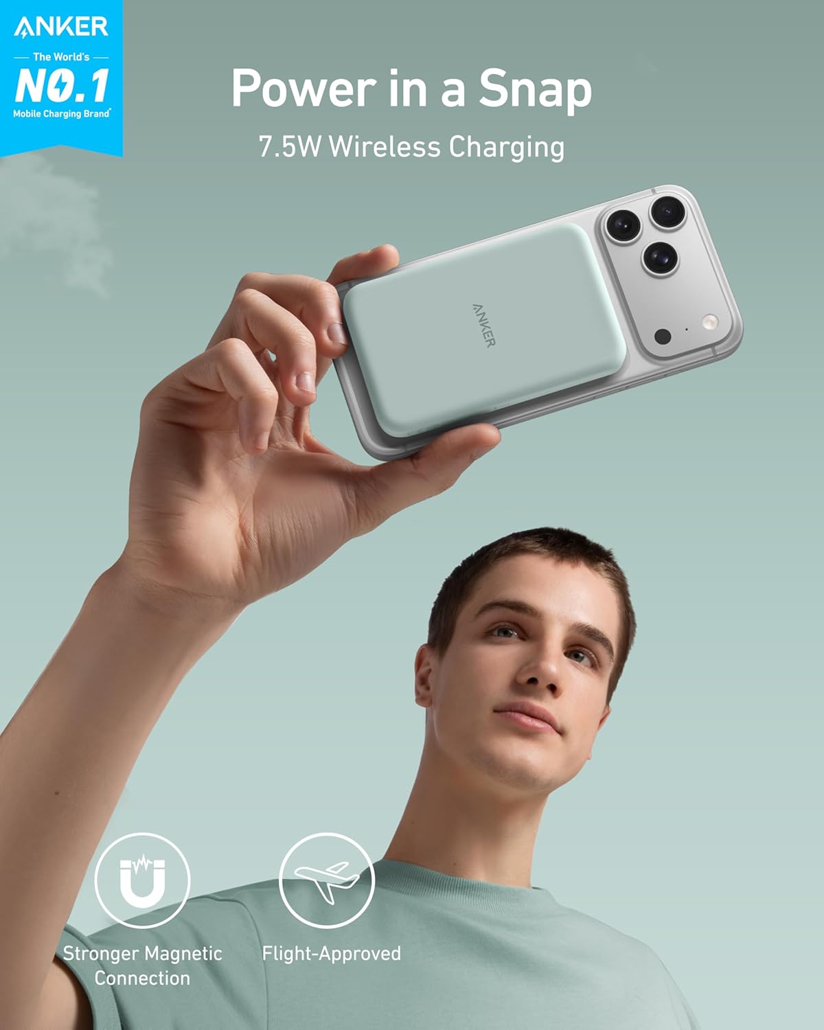 Anker 621 Magnetic Portable Charger (MagGo), 5,000mAh Wireless Power Bank with USB-C Cable, Magsafe-Compatible Battery Pack for iPhone 16/15/14/13/12 Series (Pack of 2)