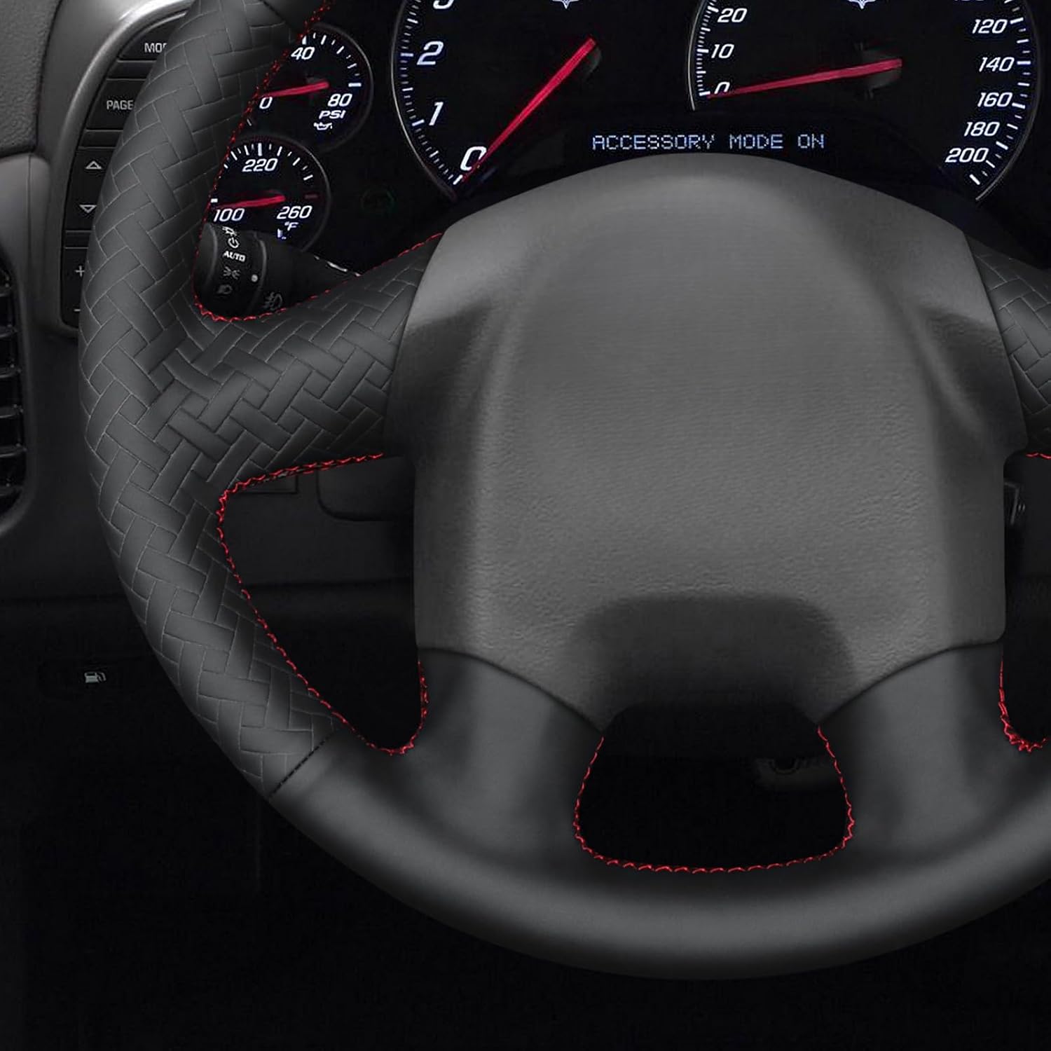 MEWANT Hand Stitch Black Smooth Embossed Artificial Leather Steering Wheel Cover Wrap for 2005 Chevy Coevette