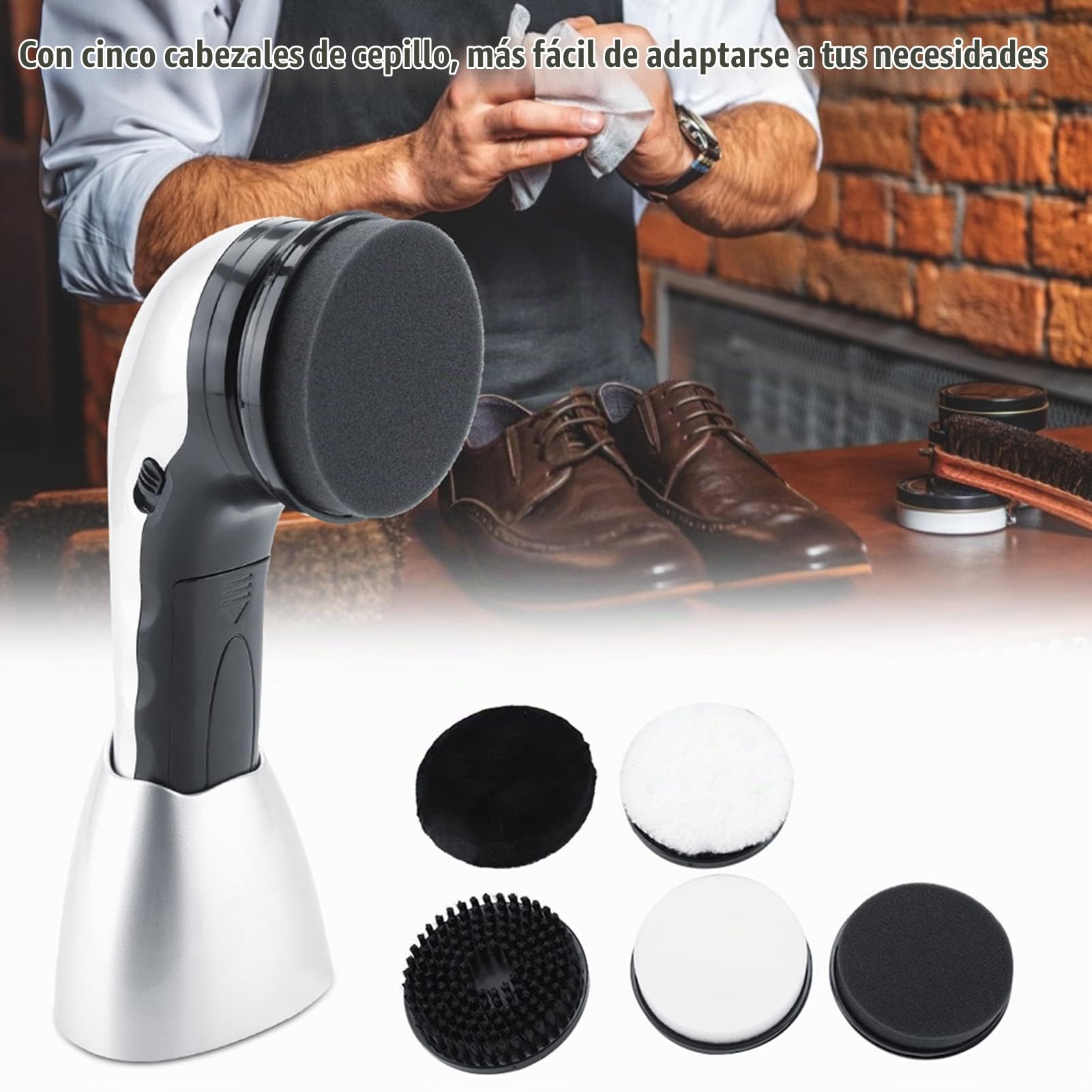 Cepillo Eléctrico con 5 Cepillos para Zapatos Pulidor de Zapatos Cepillo de Limpieza Kit Mini Pulidora Eléctrica Portátil para Zapatos Bolsos Sofá Cuidado de Cuero