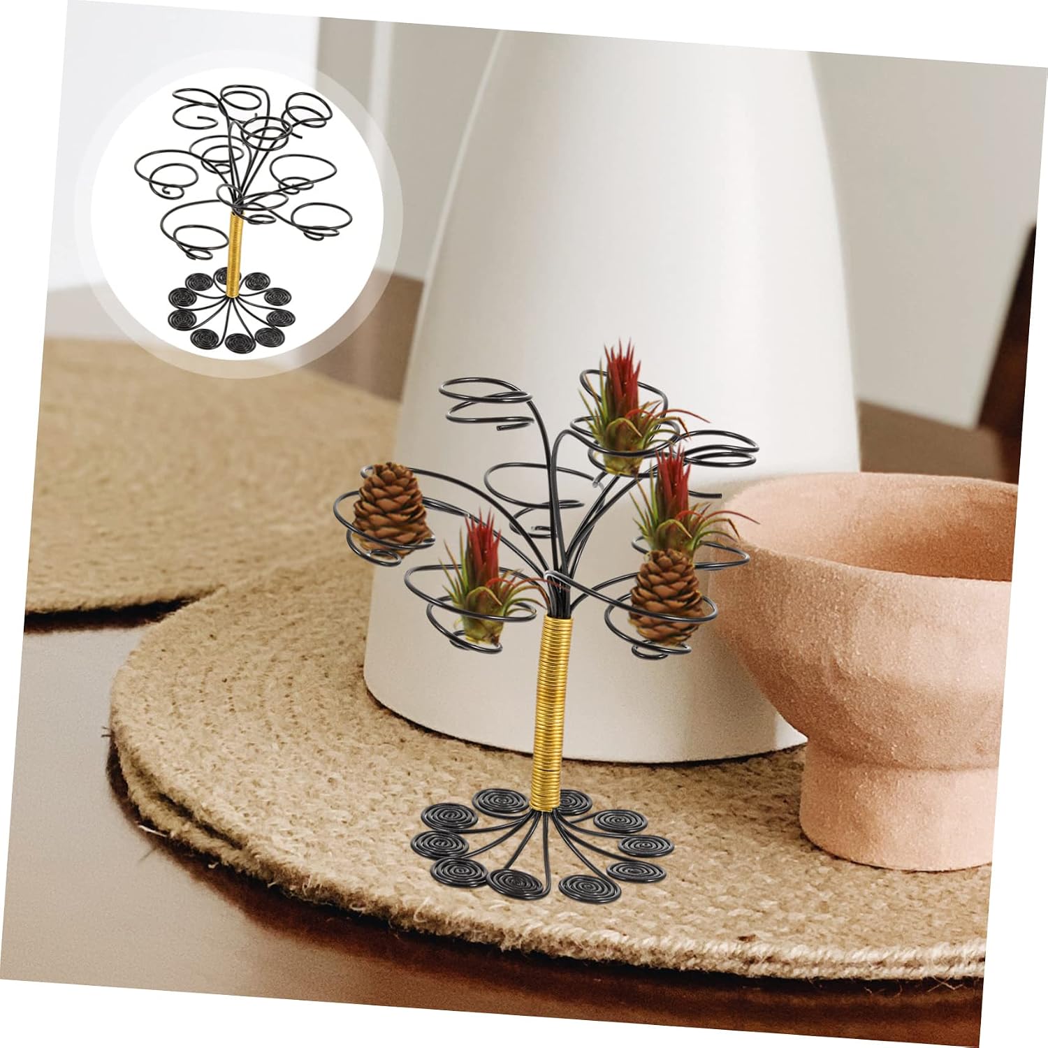 2Pcs Nordic Style Air Plant Holder Multi Pots Tabletop Air Plant Stand for Tillandsia Display Decorative Plant Stand for Office and Home Decor image 3