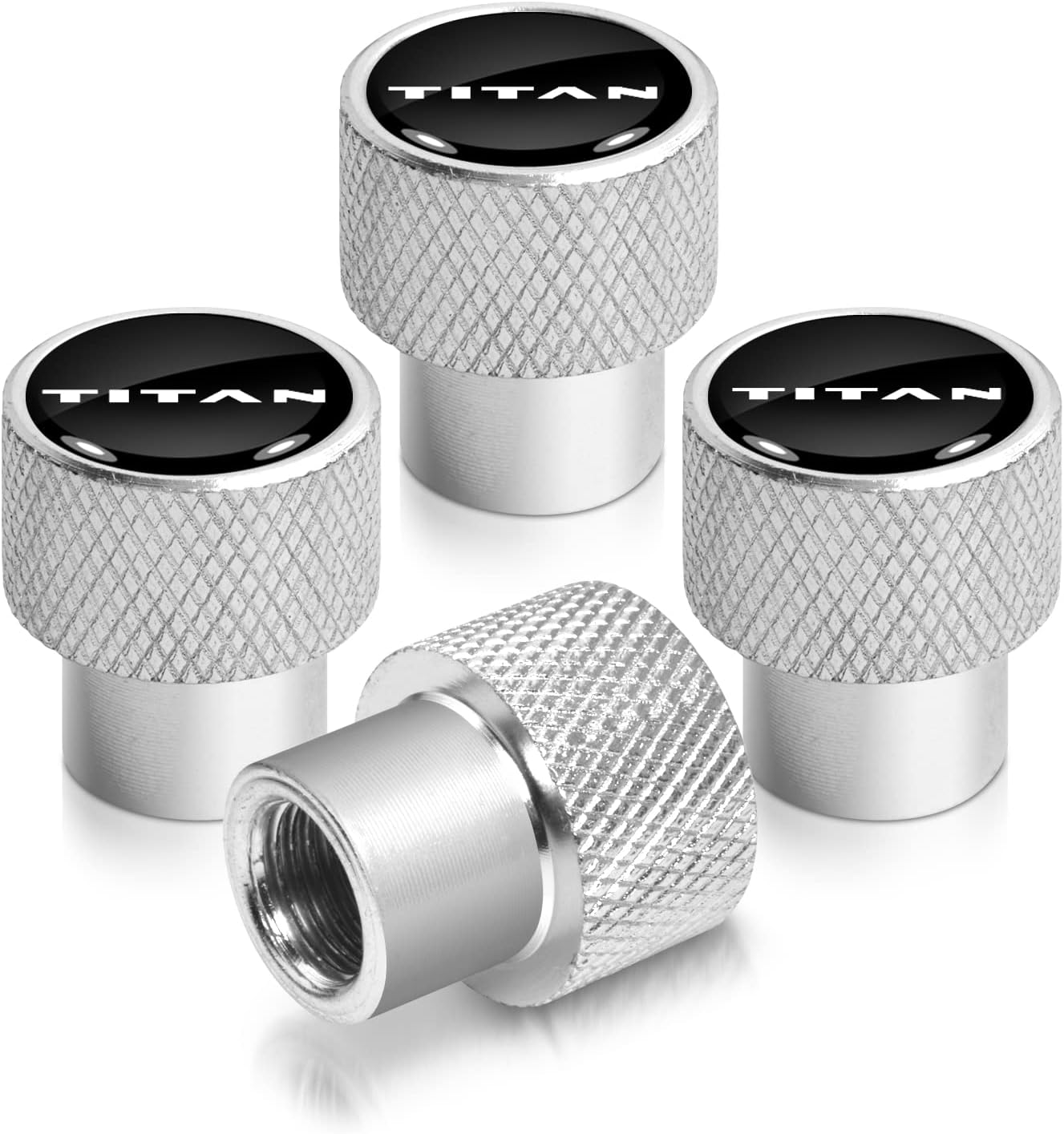 iPick Image for Nissan Titan Logo in Black on Shining Silver Aluminum Tire Valve Stem Caps