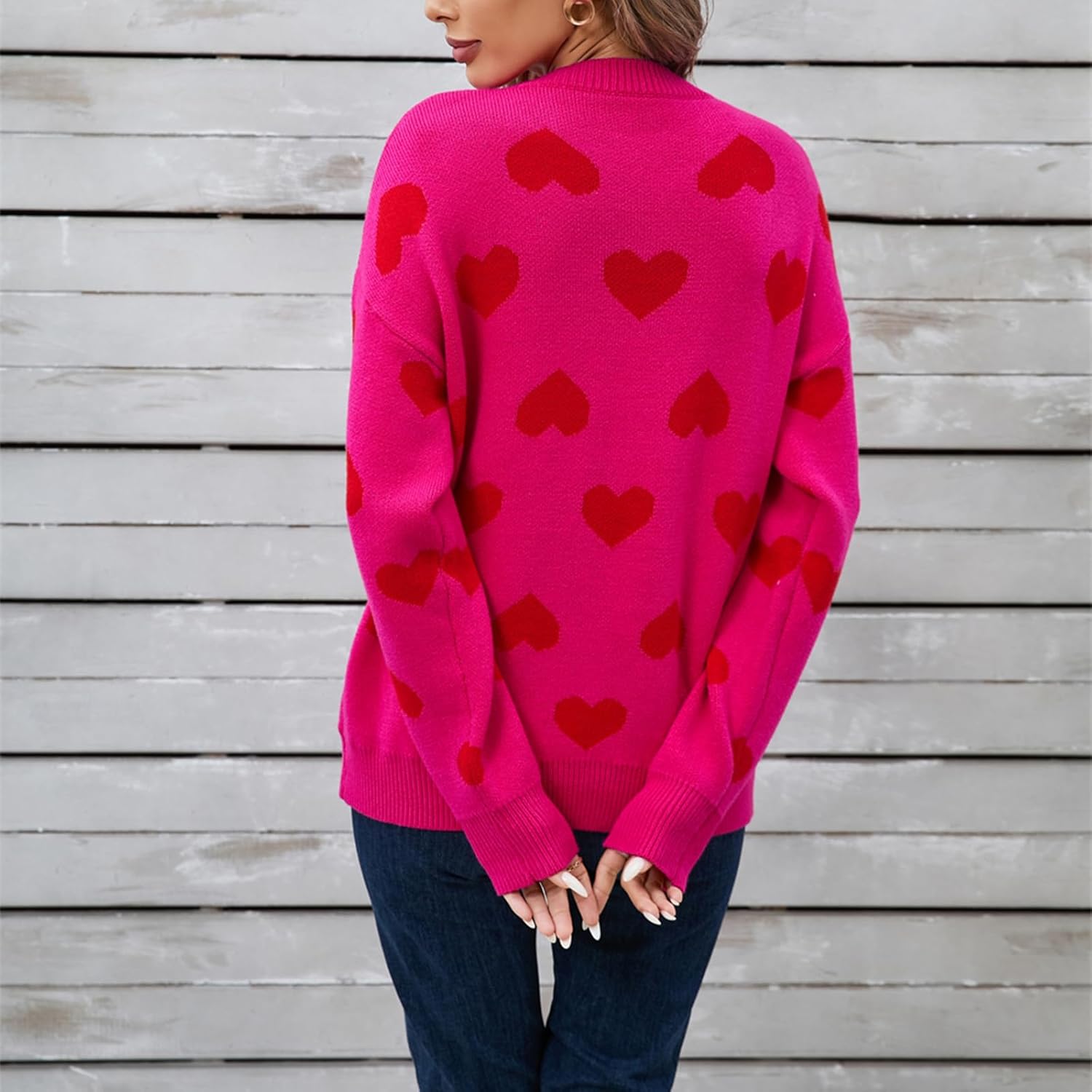 Women Cute Love Heart Sweater Y2K Long Sleeve Oversized Sweater Valentine's Day Pullover Knit Top - Image 6