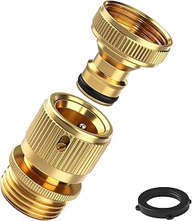 Garden Hose Quick Connect Fitting, 3/4 Inch GHT Solid Brass Quick Release Hose Connector, Leak-Proof Hose Quick Connect Fittings up to 200 PSI, Heavy Duty Male & Female Set