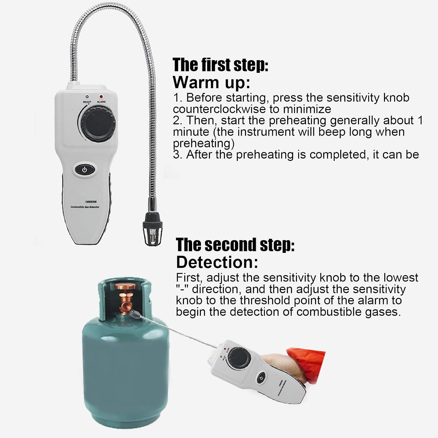 Portable Gas Detector Flammable Gas Leakage Alarm Meter Methane Natural Gas Analyzer for Home Kitchen Bathroom ABS Material 68x64x177mm